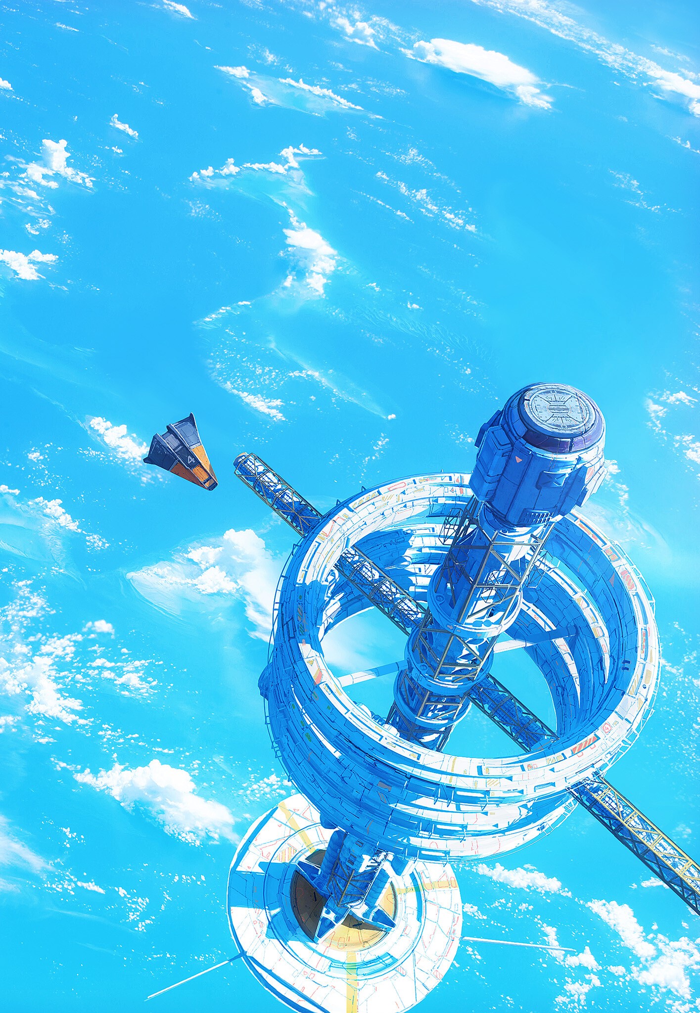 Space station and spaceship above Earth HD Phone Wallpaper