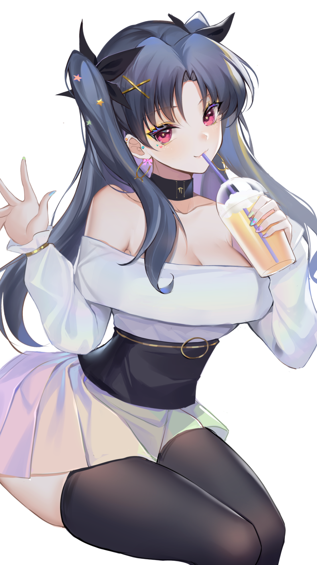 Ishtar from Fate Series drinking a beverage HD Phone Wallpaper