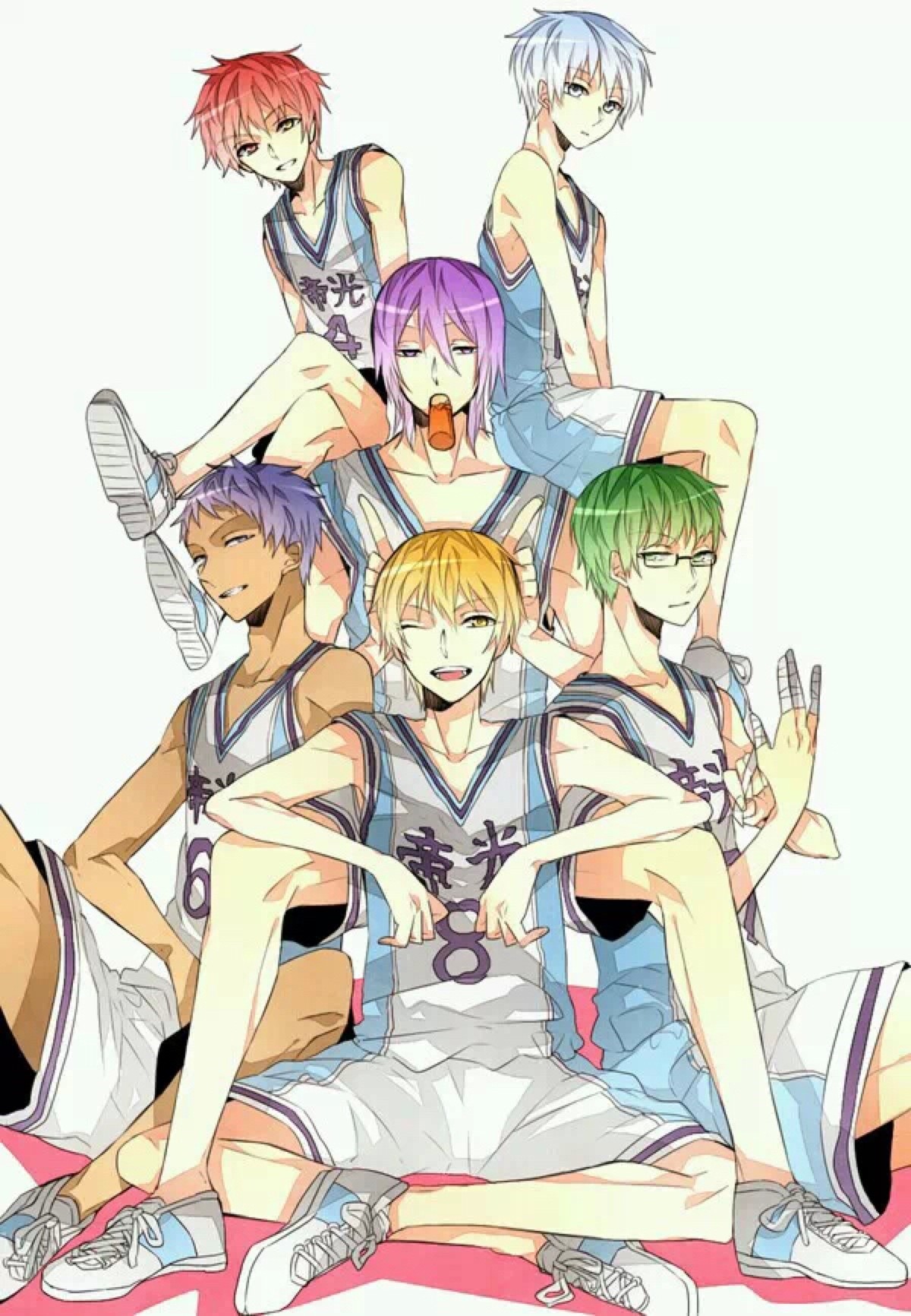 Kuroko's Basketball characters in basketball uniforms HD Phone Wallpaper