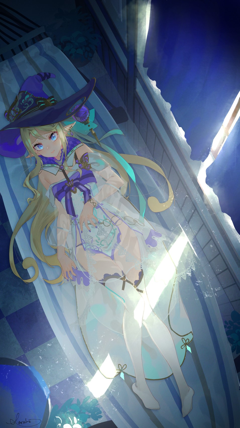 Saraki, a blonde witch with blue eyes, wearing a witch hat HD Phone Wallpaper