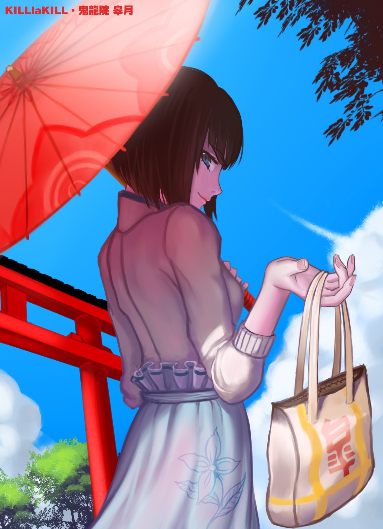 Kiryuin Satsuki from Kill la Kill with an umbrella HD Phone Wallpaper