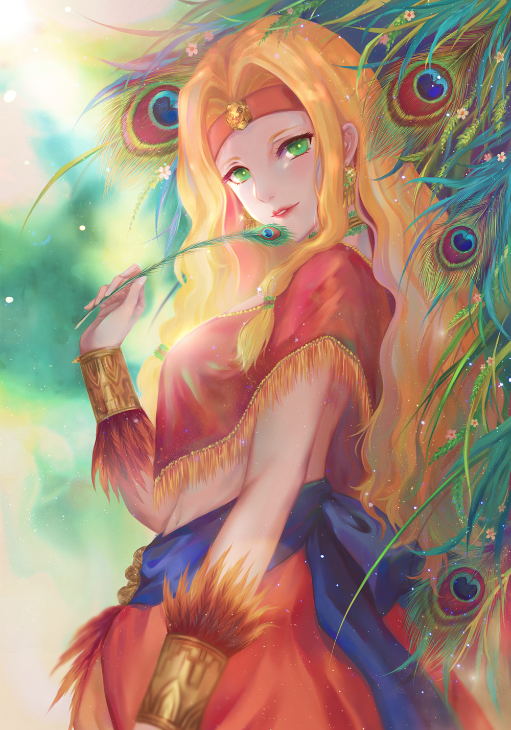 Quetzalcoatl from Fate/Grand Order with Peacock Feathers HD Phone Wallpaper