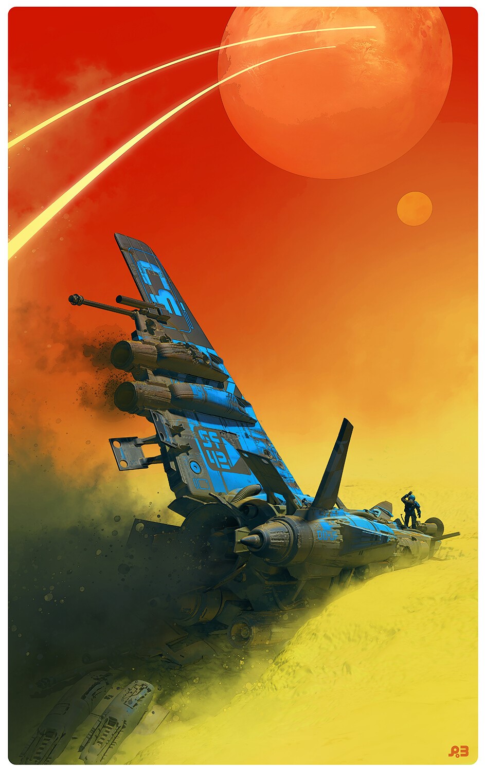 Science fiction poster of a spaceship in a desert HD Phone Wallpaper