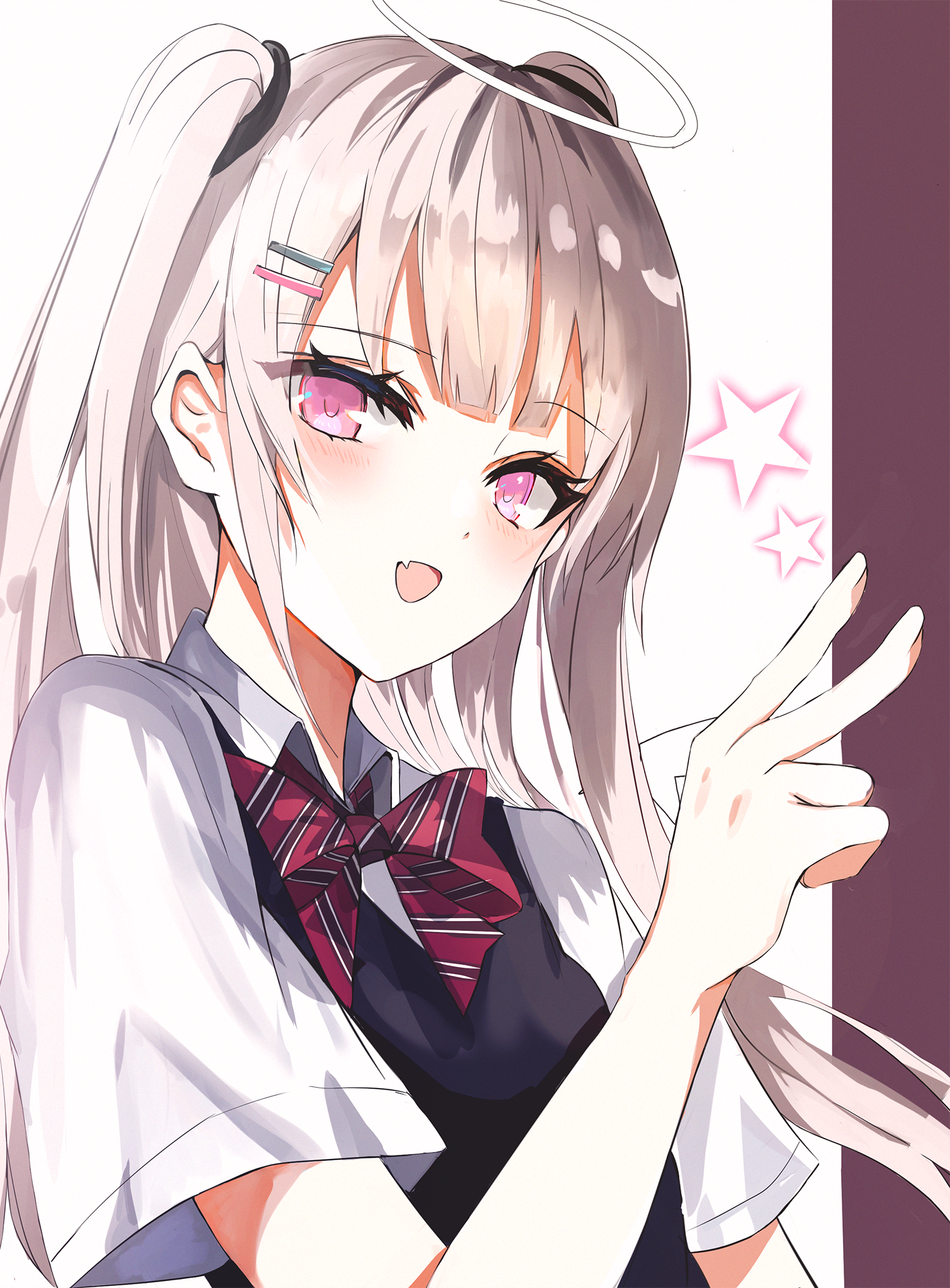 Anime girl with silver hair and purple eyes HD Phone Wallpaper