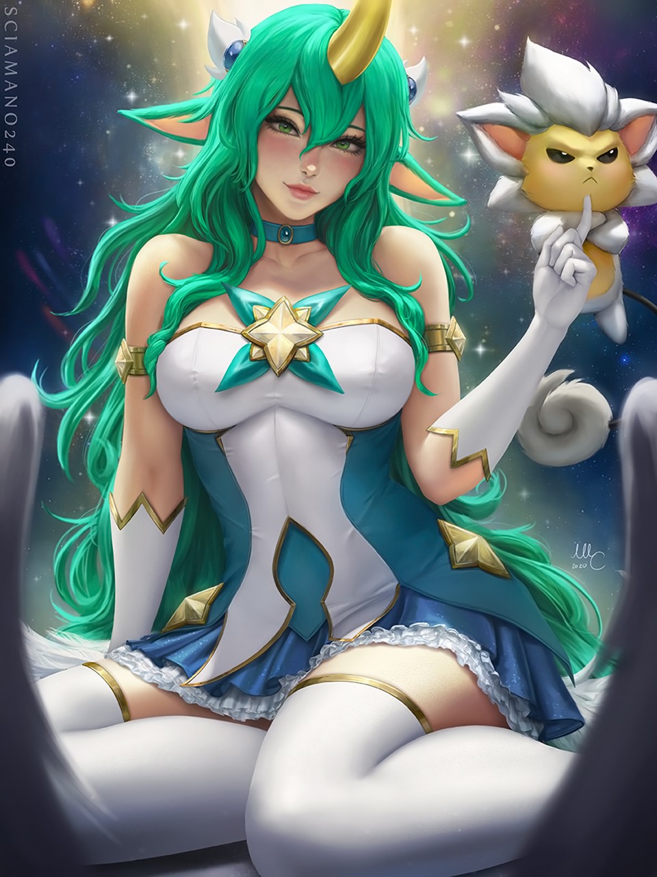 Soraka from League of Legends with Star Guardian Outfit and Shisa HD Phone Wallpaper