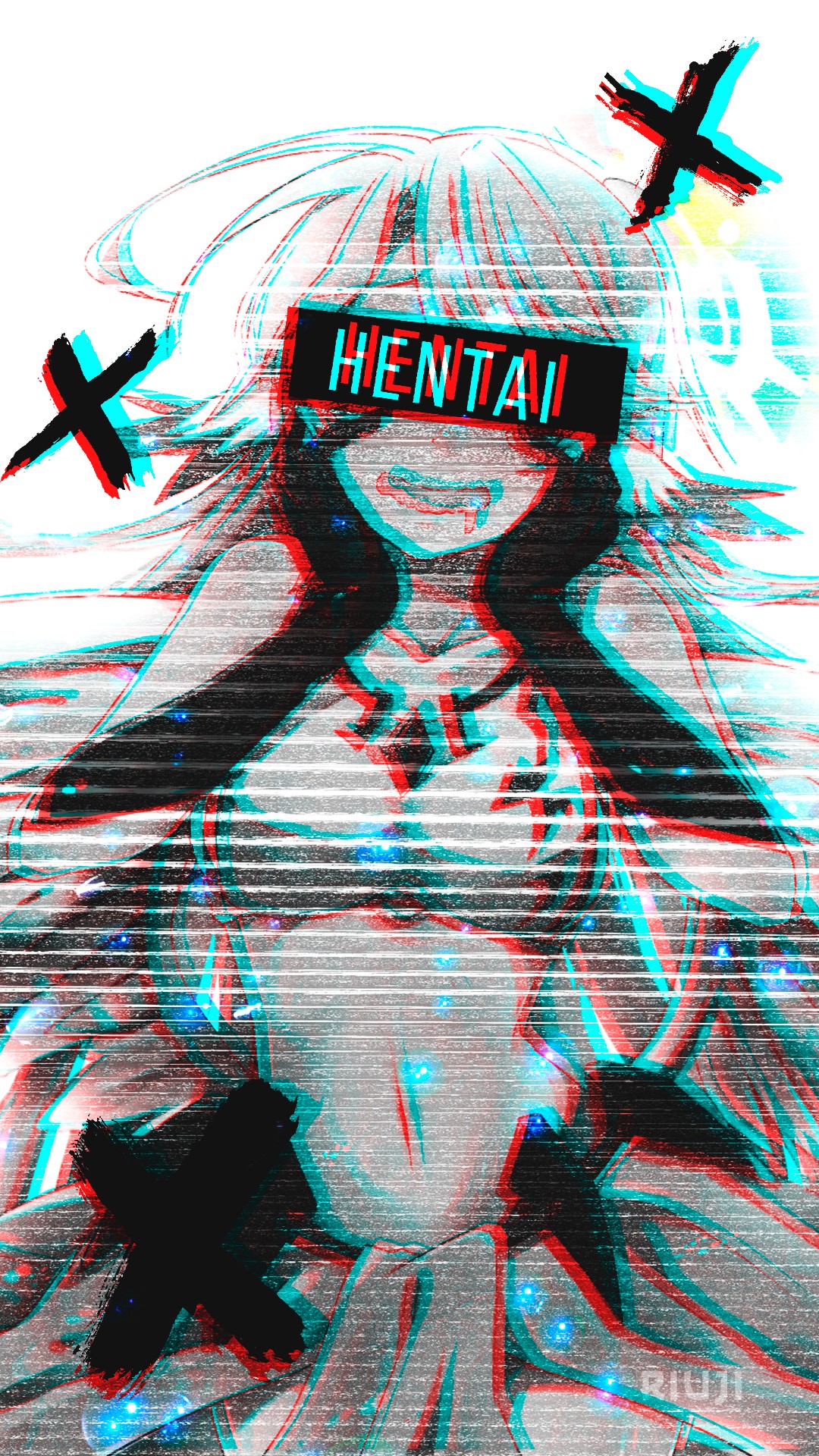 Anime girl with "HENTAI" censor bar HD Phone Wallpaper