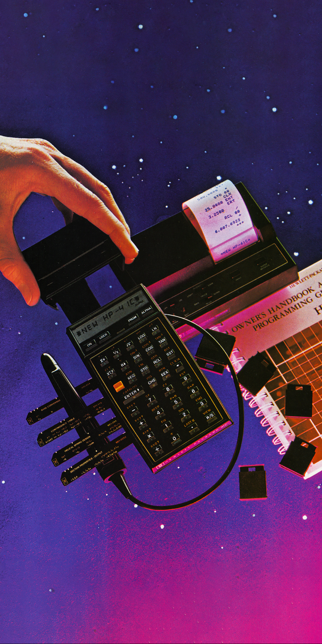 Retro calculator and printer in space HD Phone Wallpaper