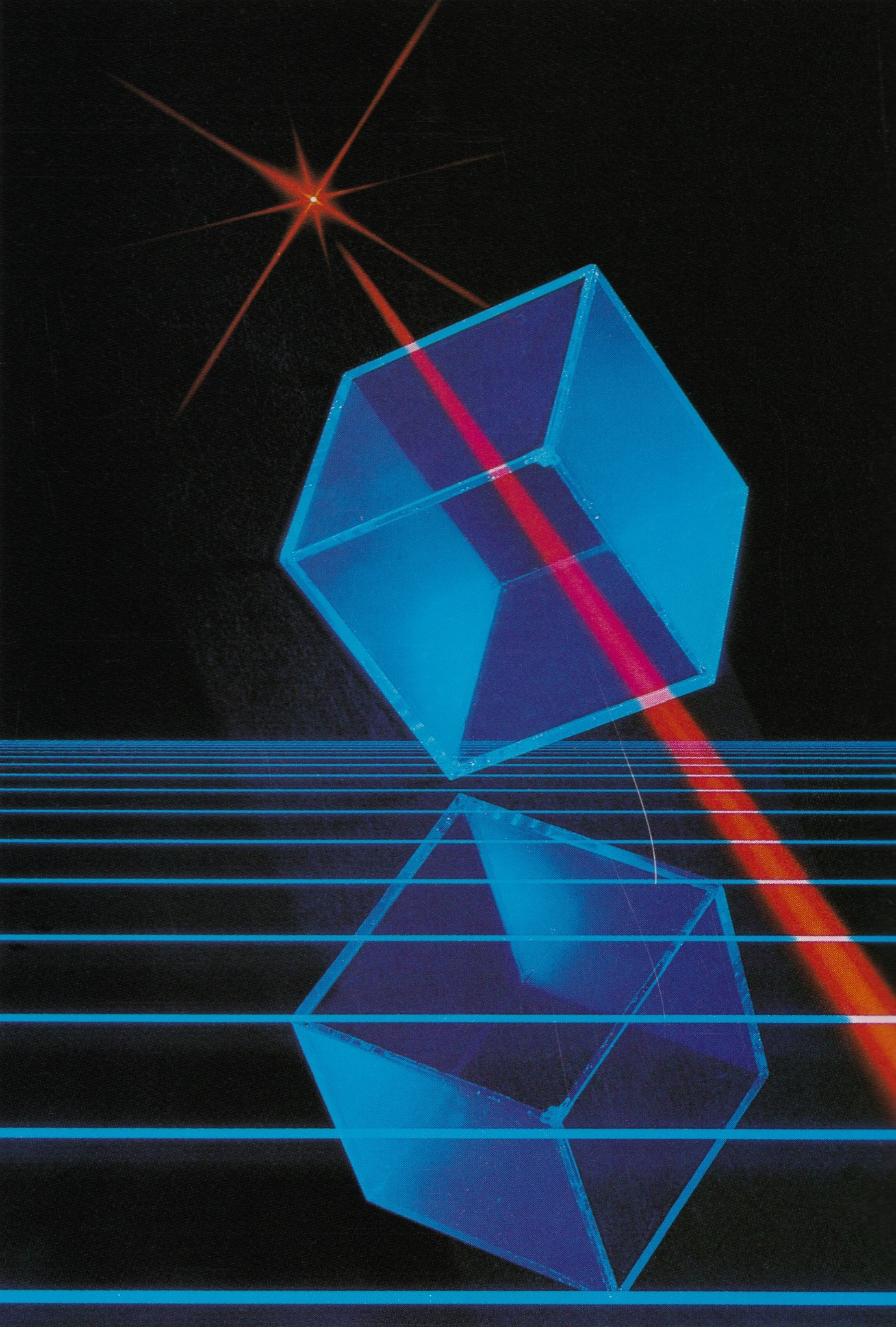 Laser beam passing through a blue cube with reflection HD Phone Wallpaper