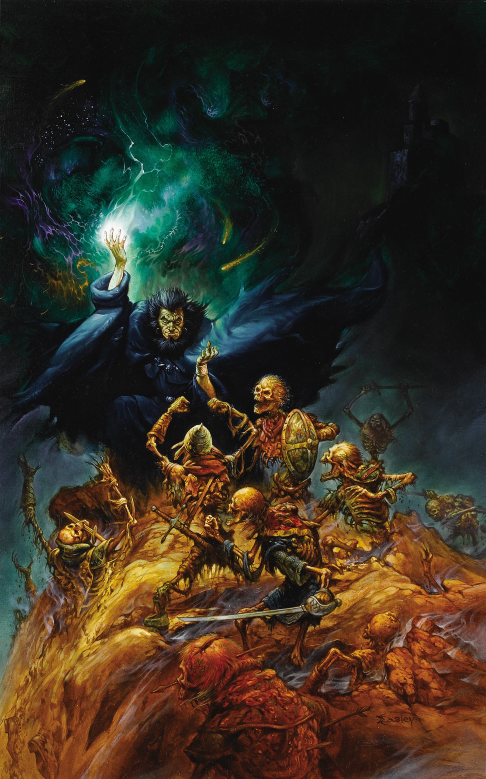 Necromancer casting spell on skeletons by Jeff Easley HD Phone Wallpaper