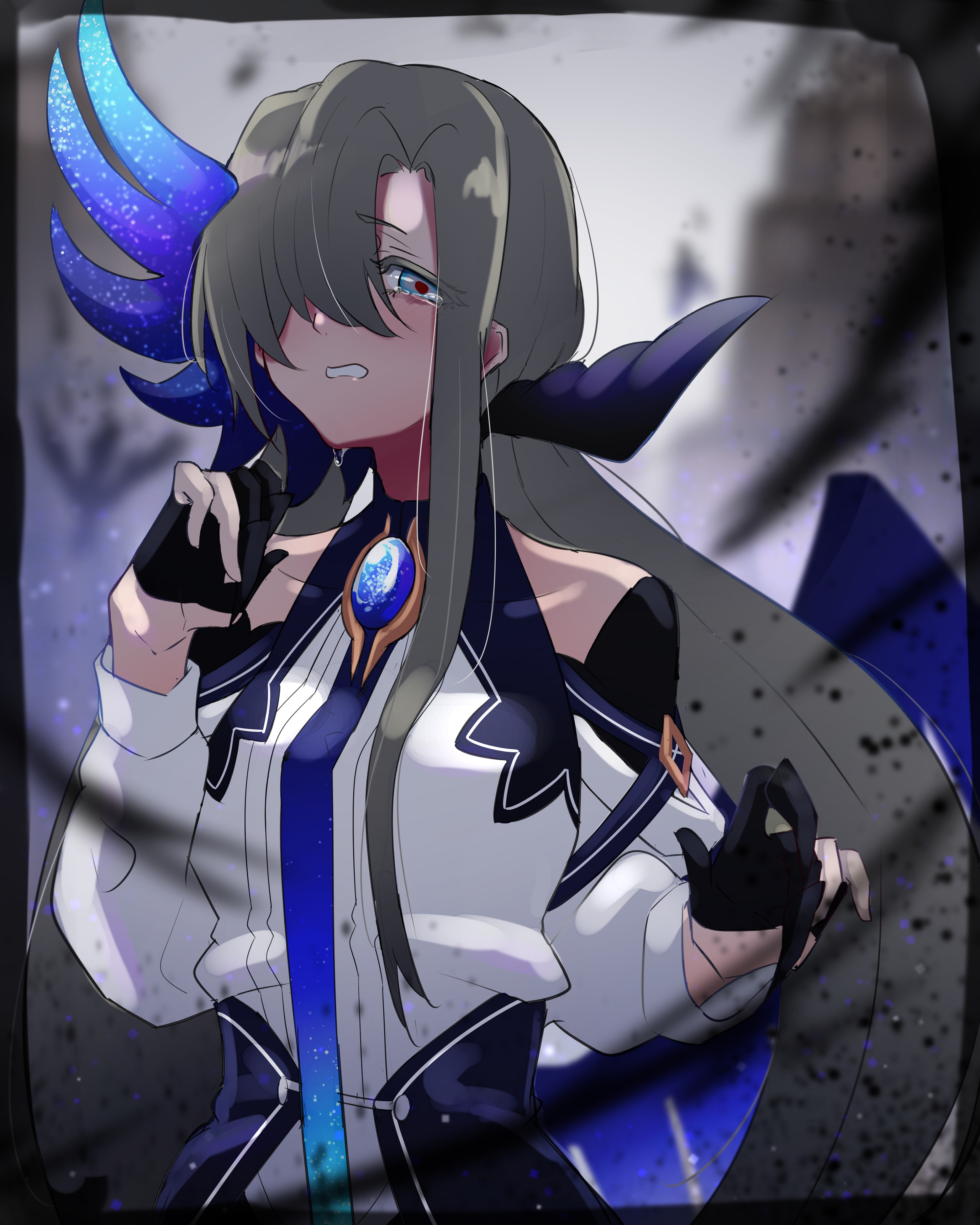 Anime girl crying with blue accents HD Phone Wallpaper