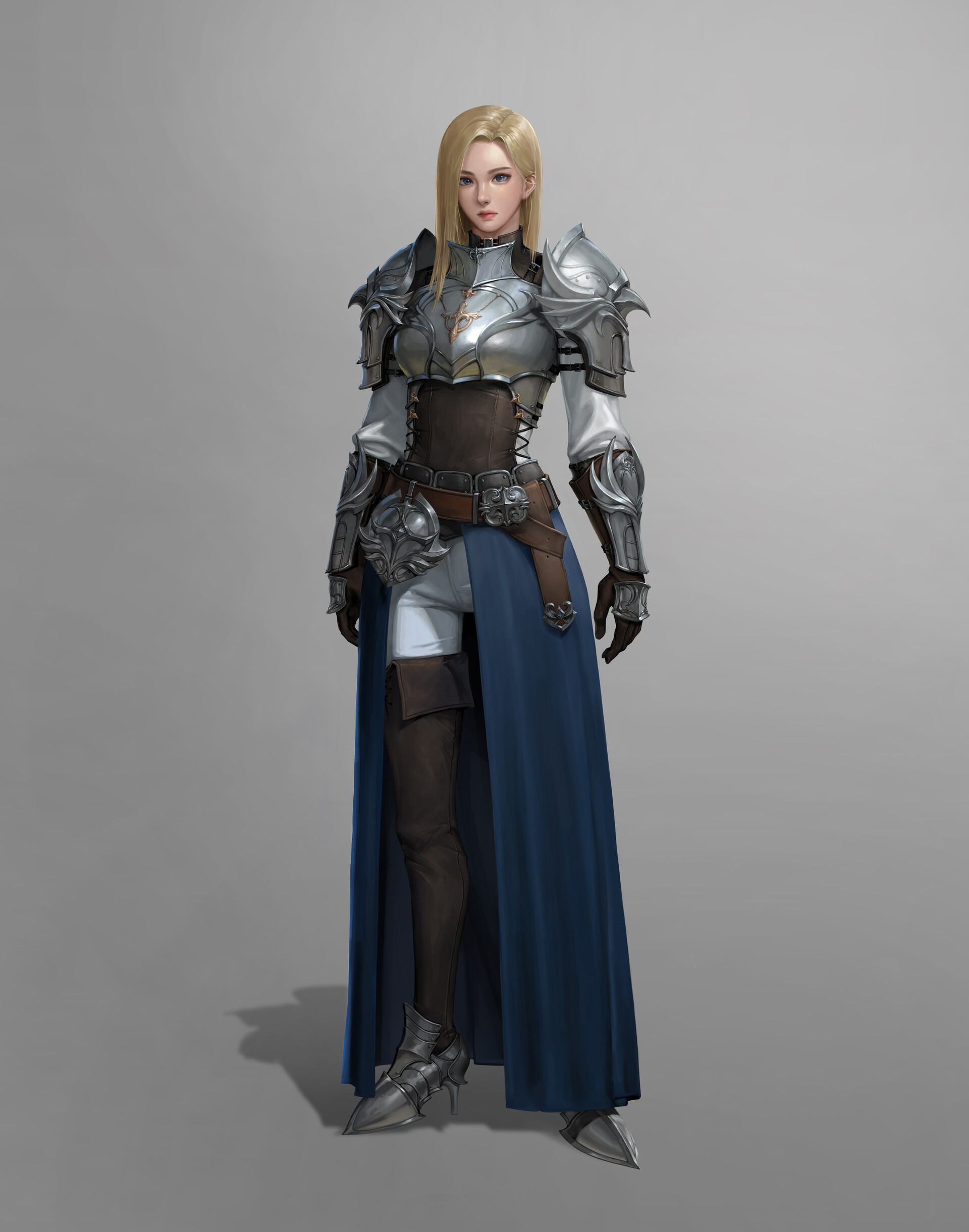 Female Knight in Silver Armor with Blue Cape HD Phone Wallpaper