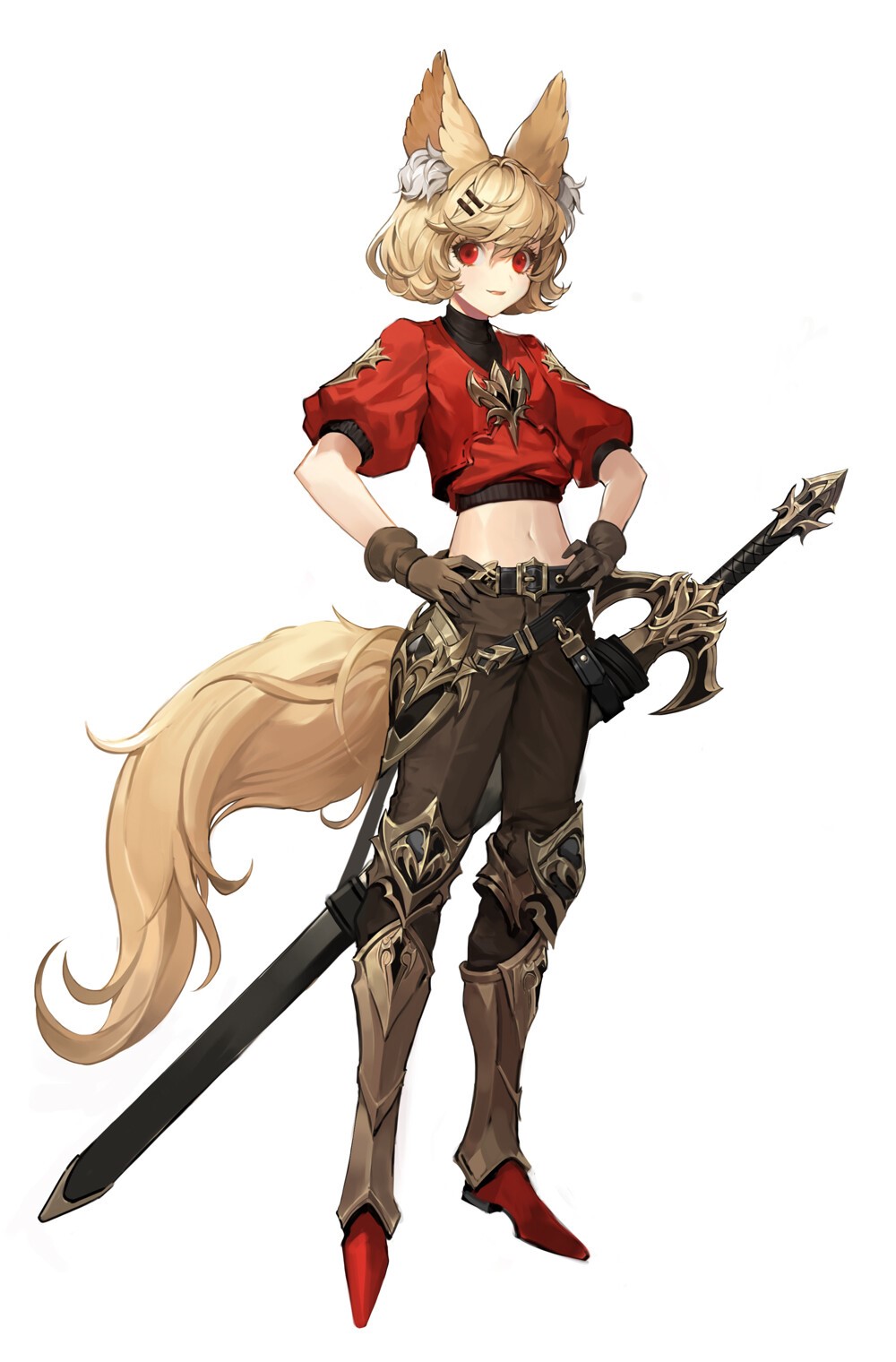Anime fox girl with sword HD Phone Wallpaper