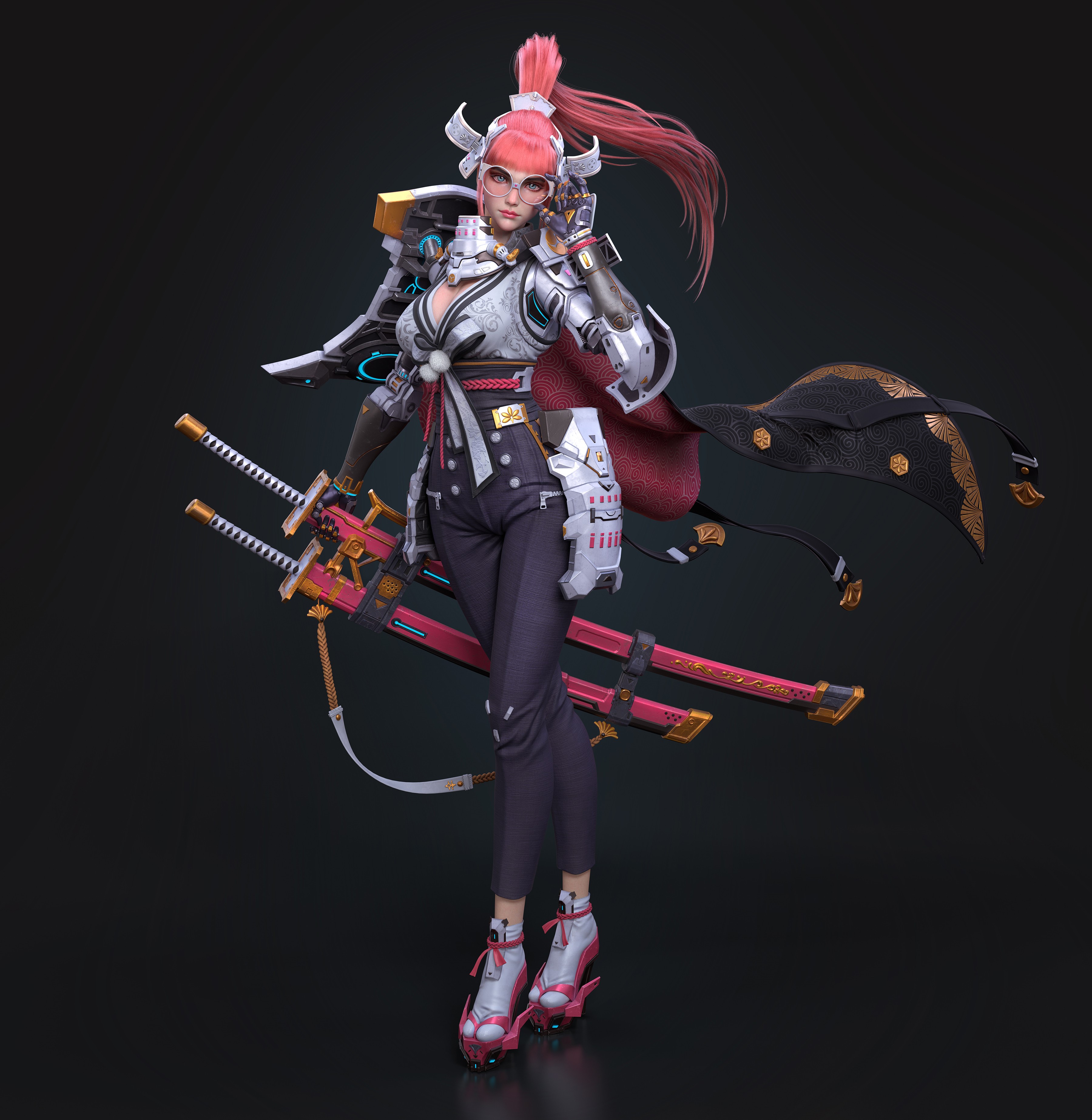 Woman with pink hair and swords HD Phone Wallpaper