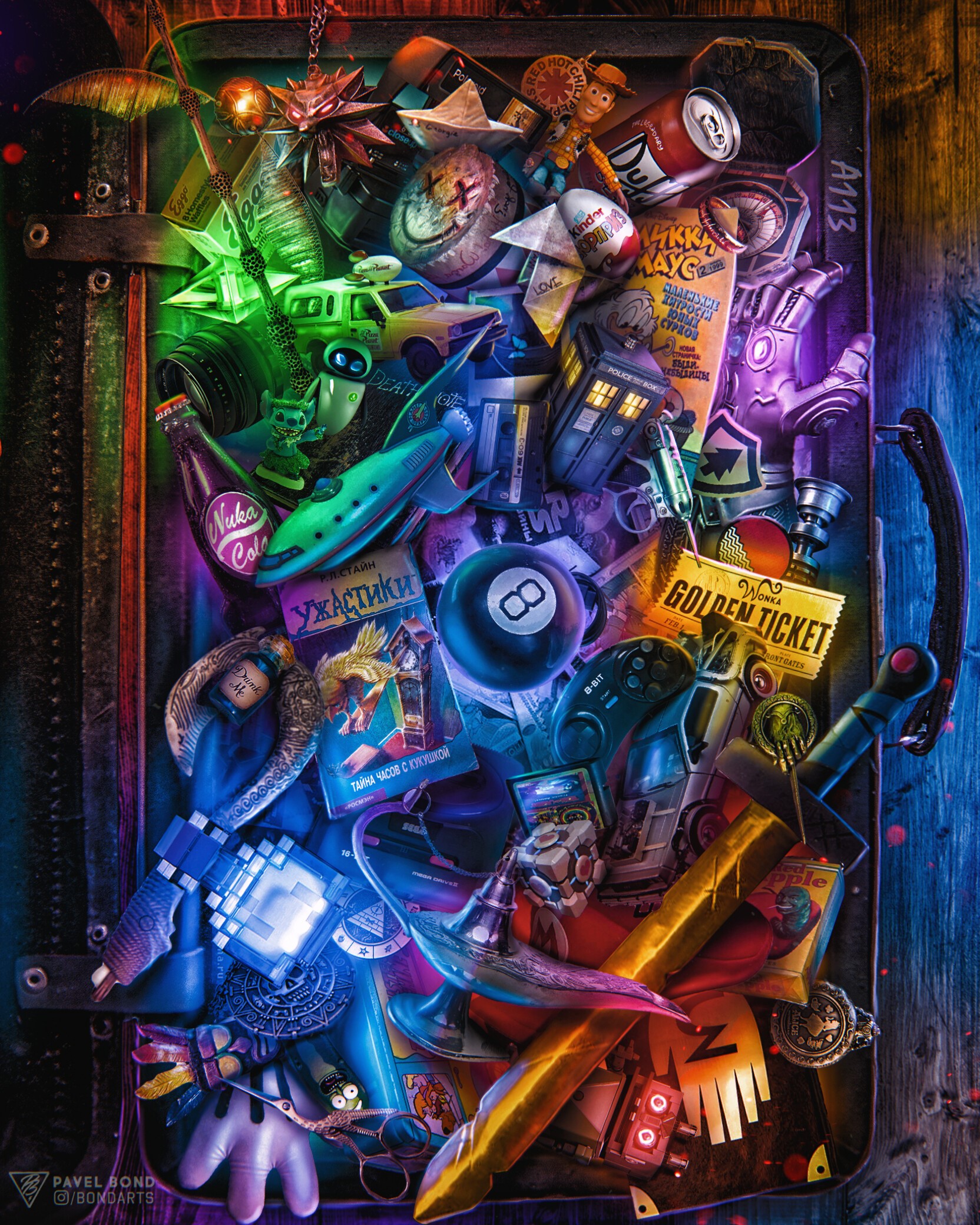 Pavel Bondarenko's colorful suitcase of toys and collectibles HD Phone Wallpaper