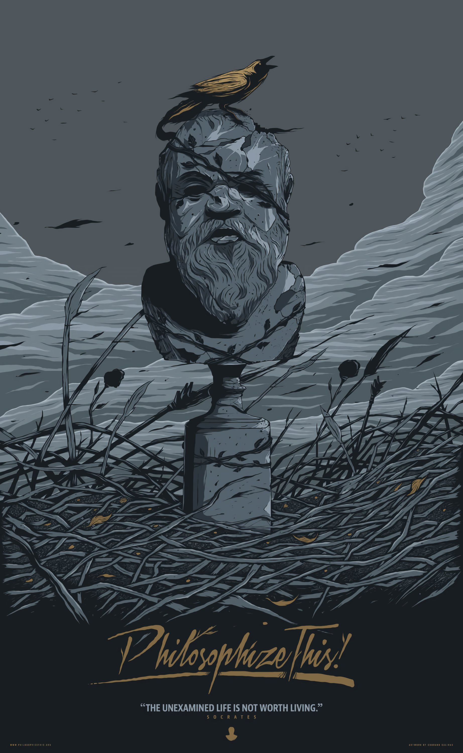 Bust of Socrates with bird and quote HD Phone Wallpaper