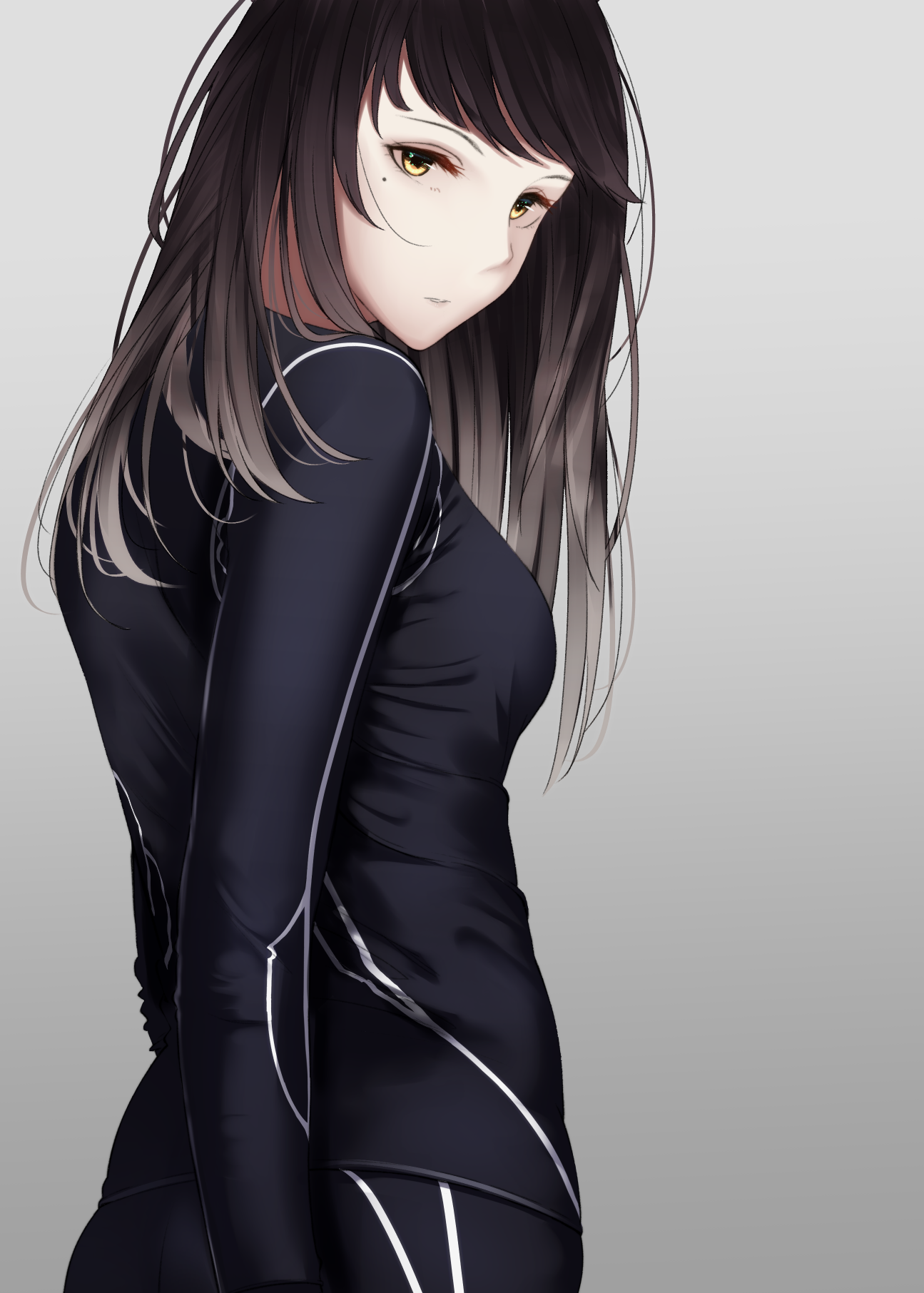 Anime girl with dark hair and yellow eyes HD Phone Wallpaper