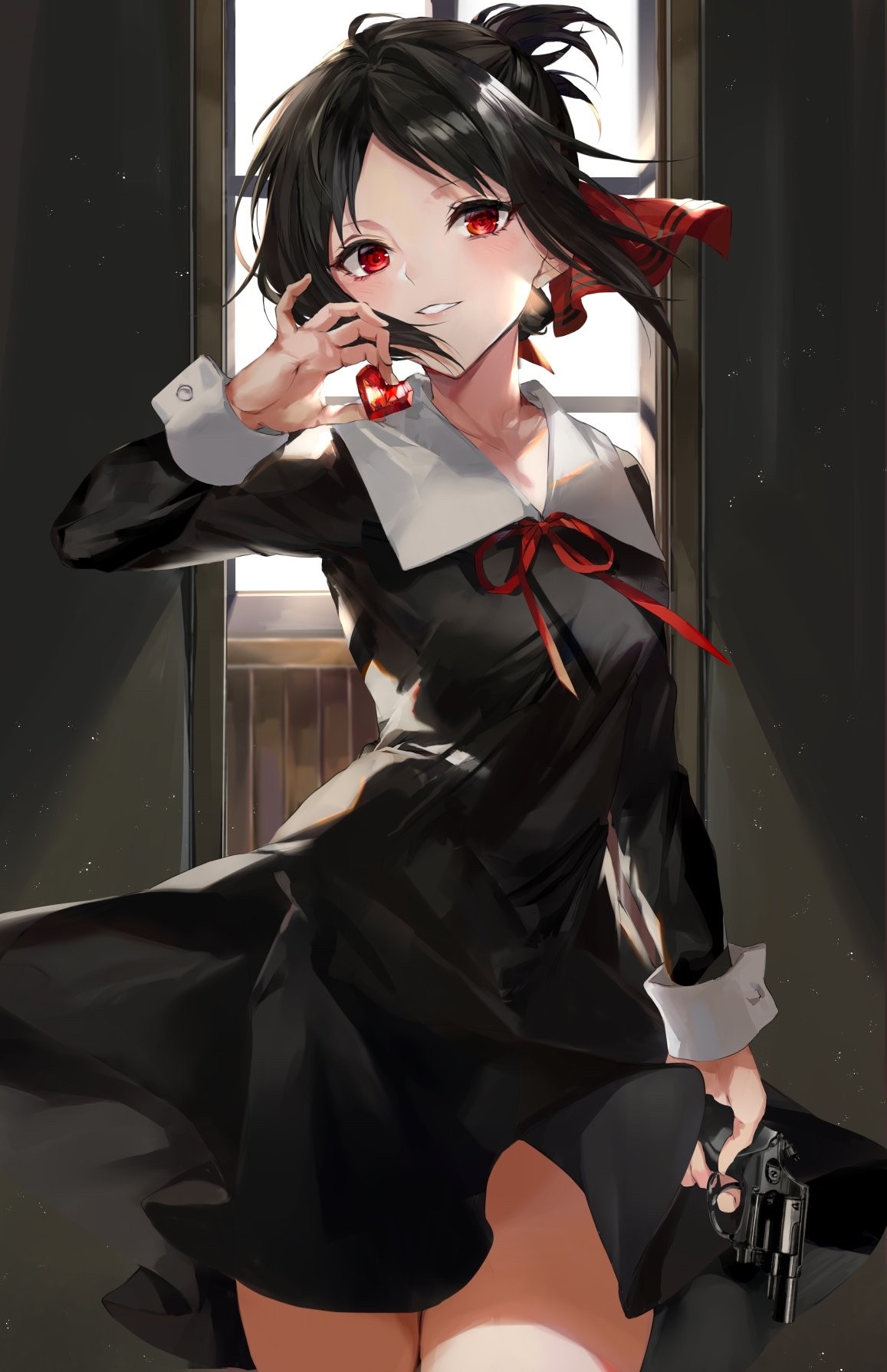 Kaguya Shinomiya from Kaguya-Sama: Love is War with a gun HD Phone Wallpaper