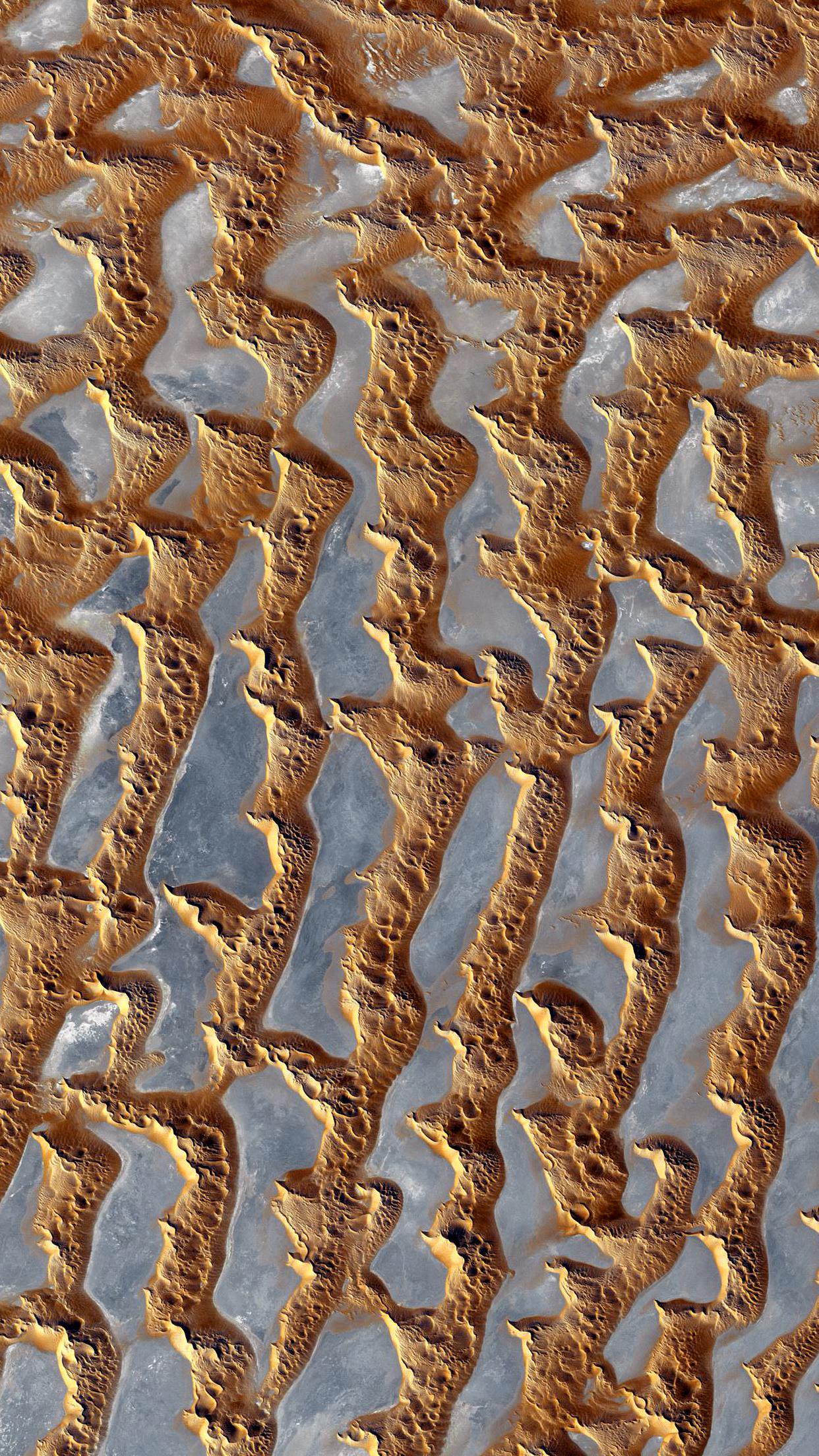 Aerial view of desert sand dunes and dry lake beds HD Phone Wallpaper