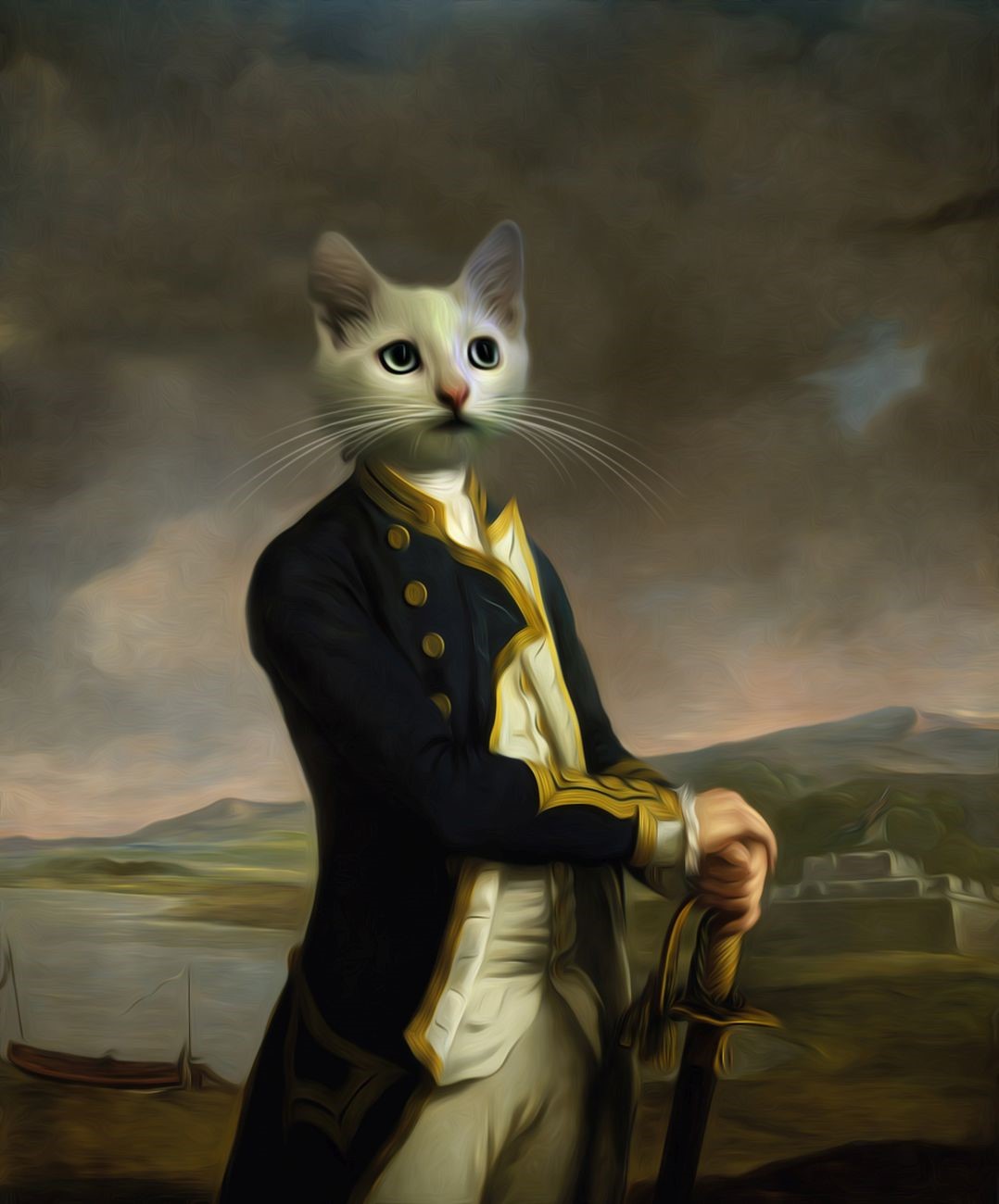 Cat in a military uniform holding a sword HD Phone Wallpaper