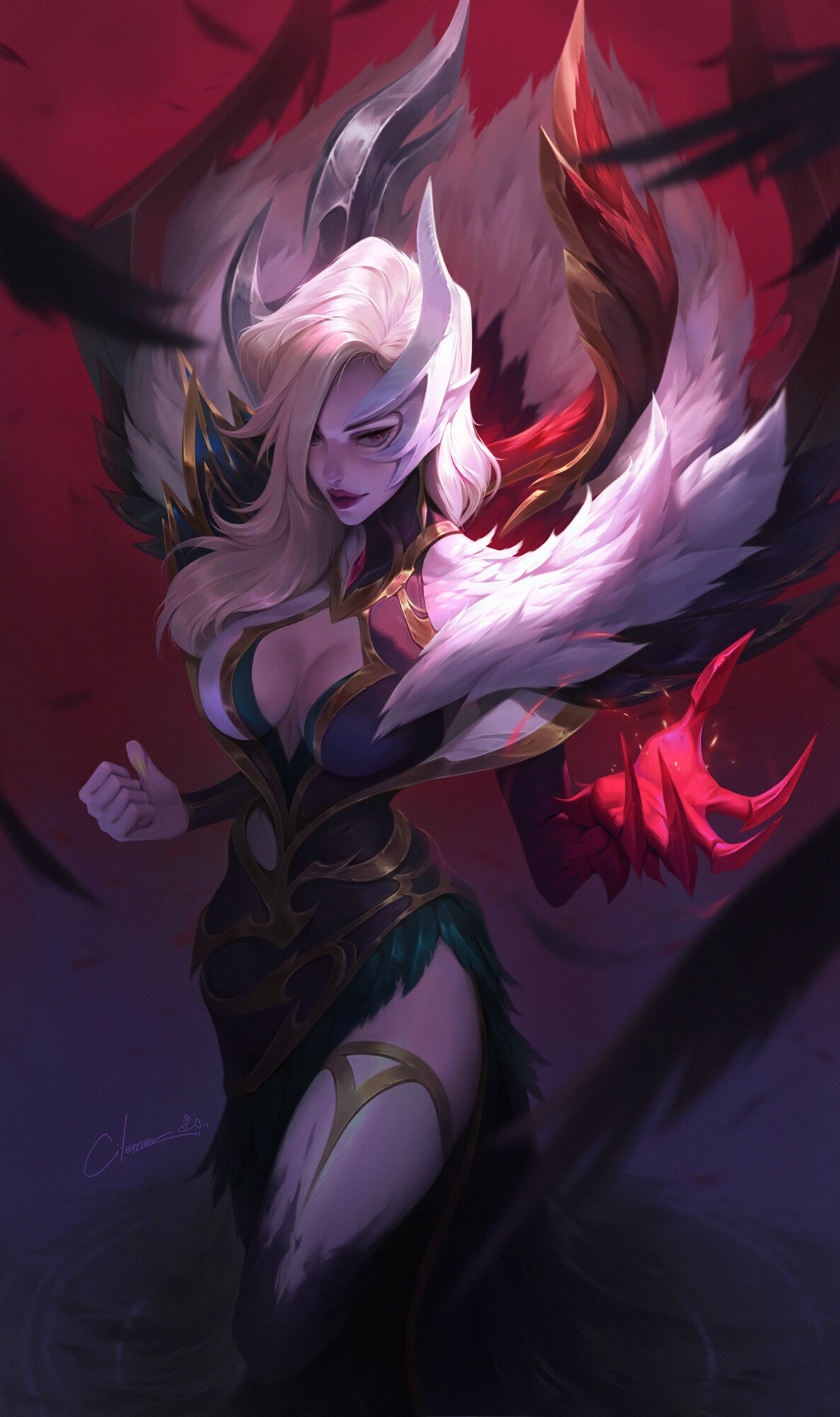Morgana from League of Legends with Feathers and Claws HD Phone Wallpaper