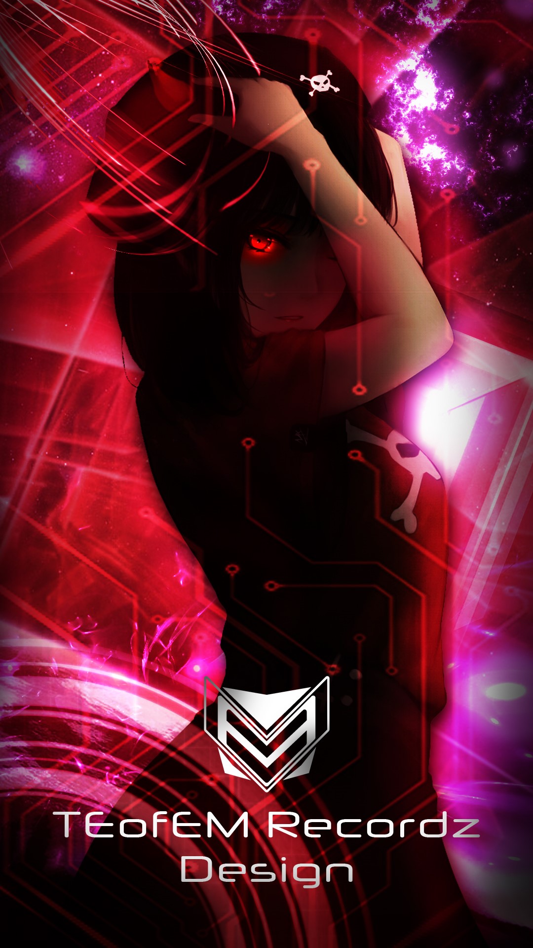 Anime girl with red eyes and skull emblem HD Phone Wallpaper