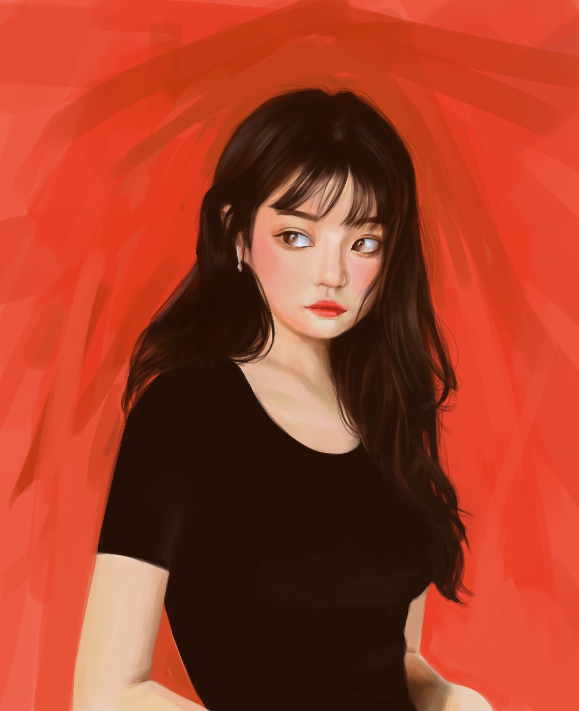 Artwork of a woman with dark hair HD Phone Wallpaper