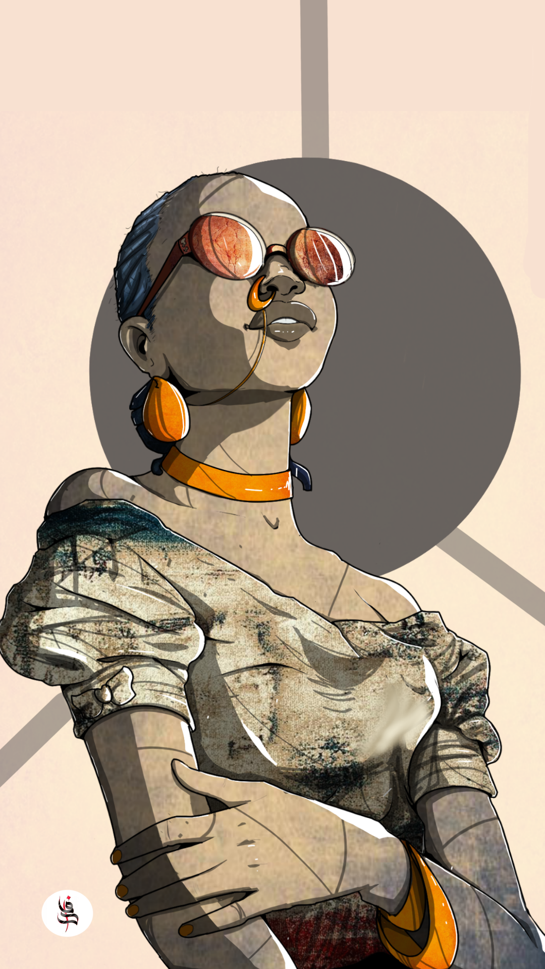 Woman with sunglasses and jewelry, digital illustration HD Phone Wallpaper