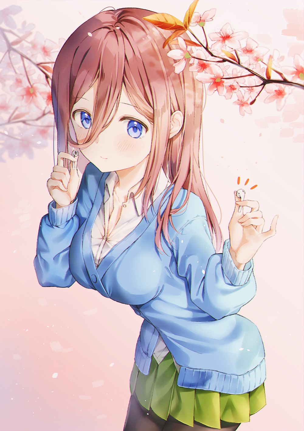 Nakano Miku from 5-toubun no Hanayome with cherry blossoms HD Phone Wallpaper