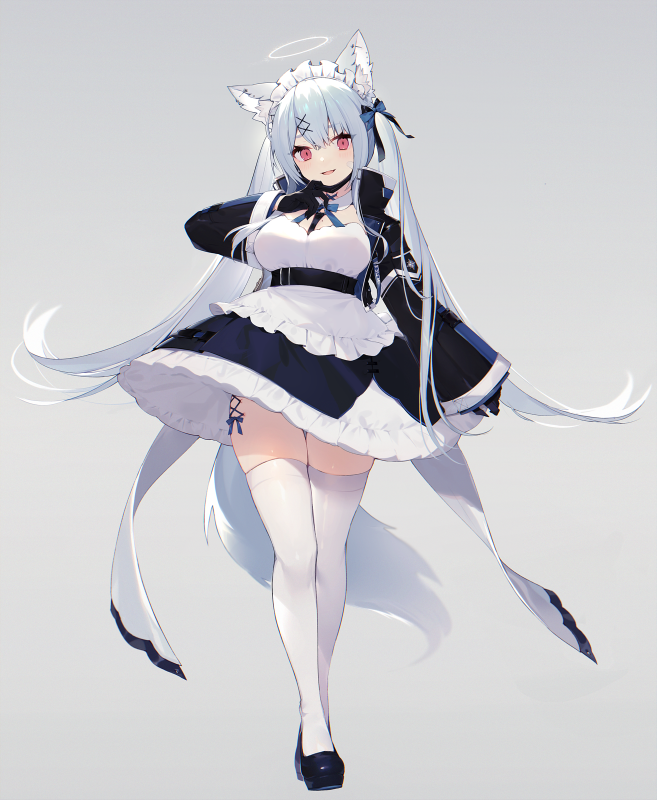 Maid Outfit Anime Girl with Silver Hair and Halo HD Phone Wallpaper