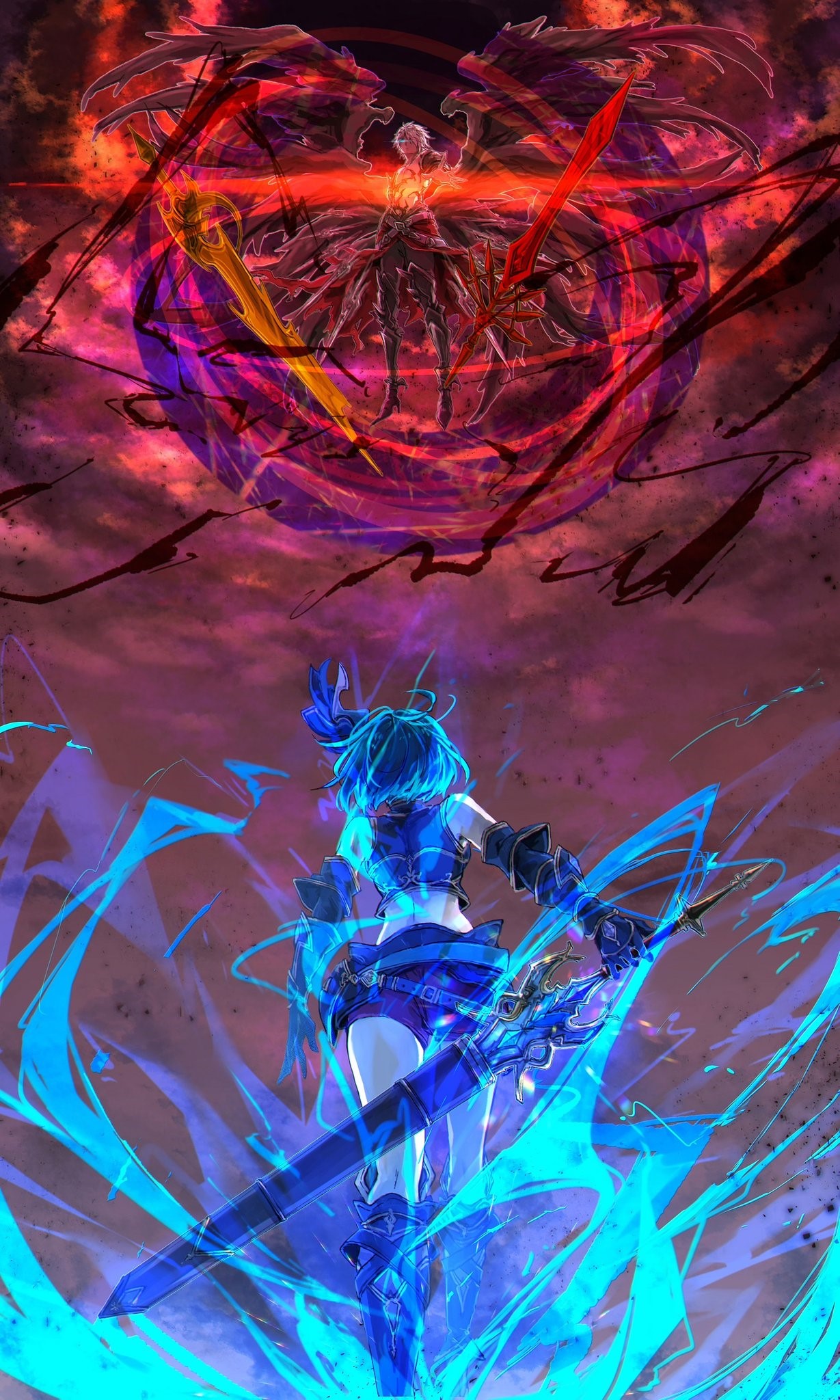 Djeeta from Granblue Fantasy with a powerful foe HD Phone Wallpaper