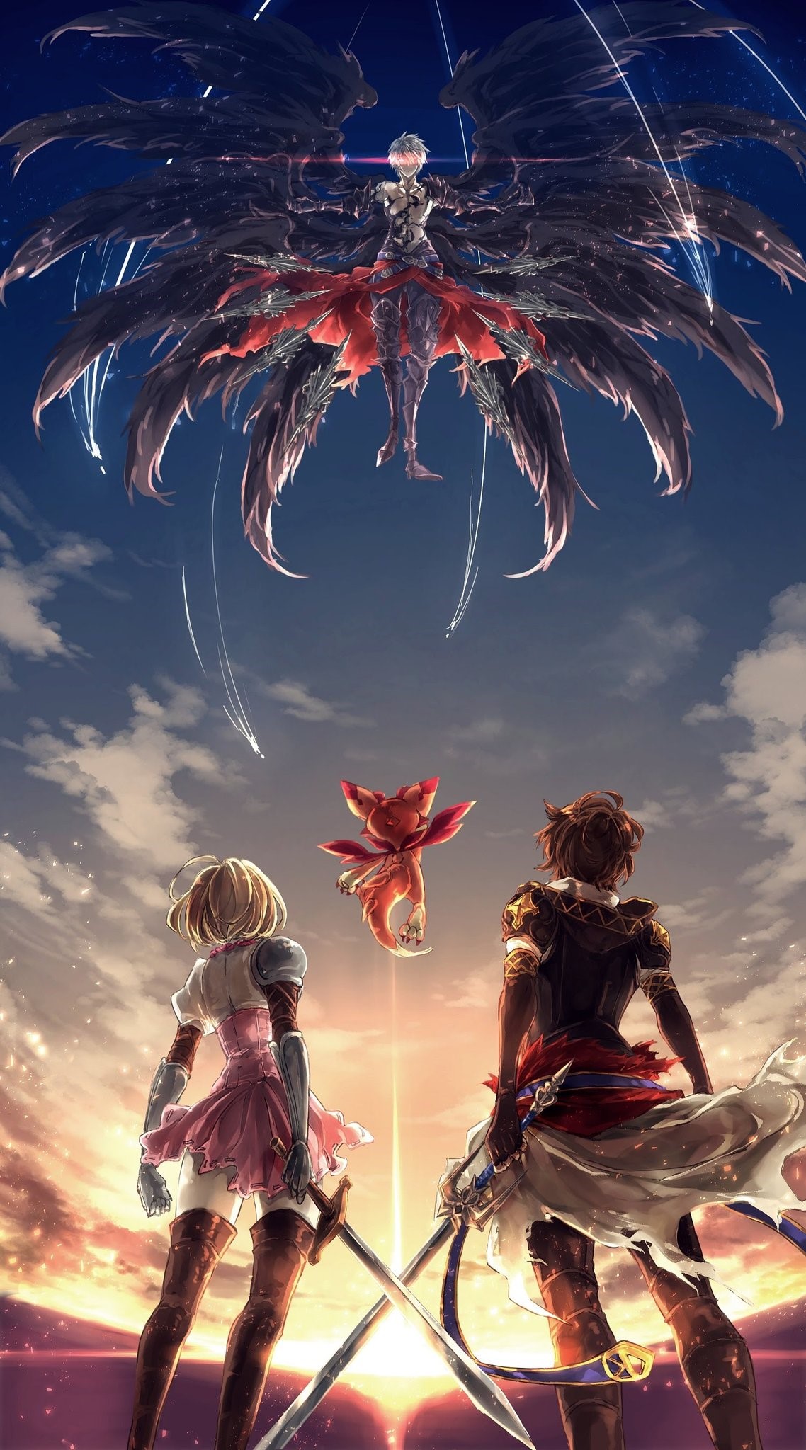 Sandalphon and Djeeta from Granblue Fantasy HD Phone Wallpaper