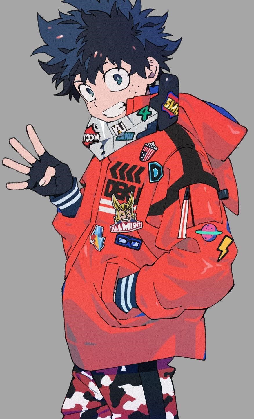Deku from Boku no Hero Academia in Red Jacket HD Phone Wallpaper