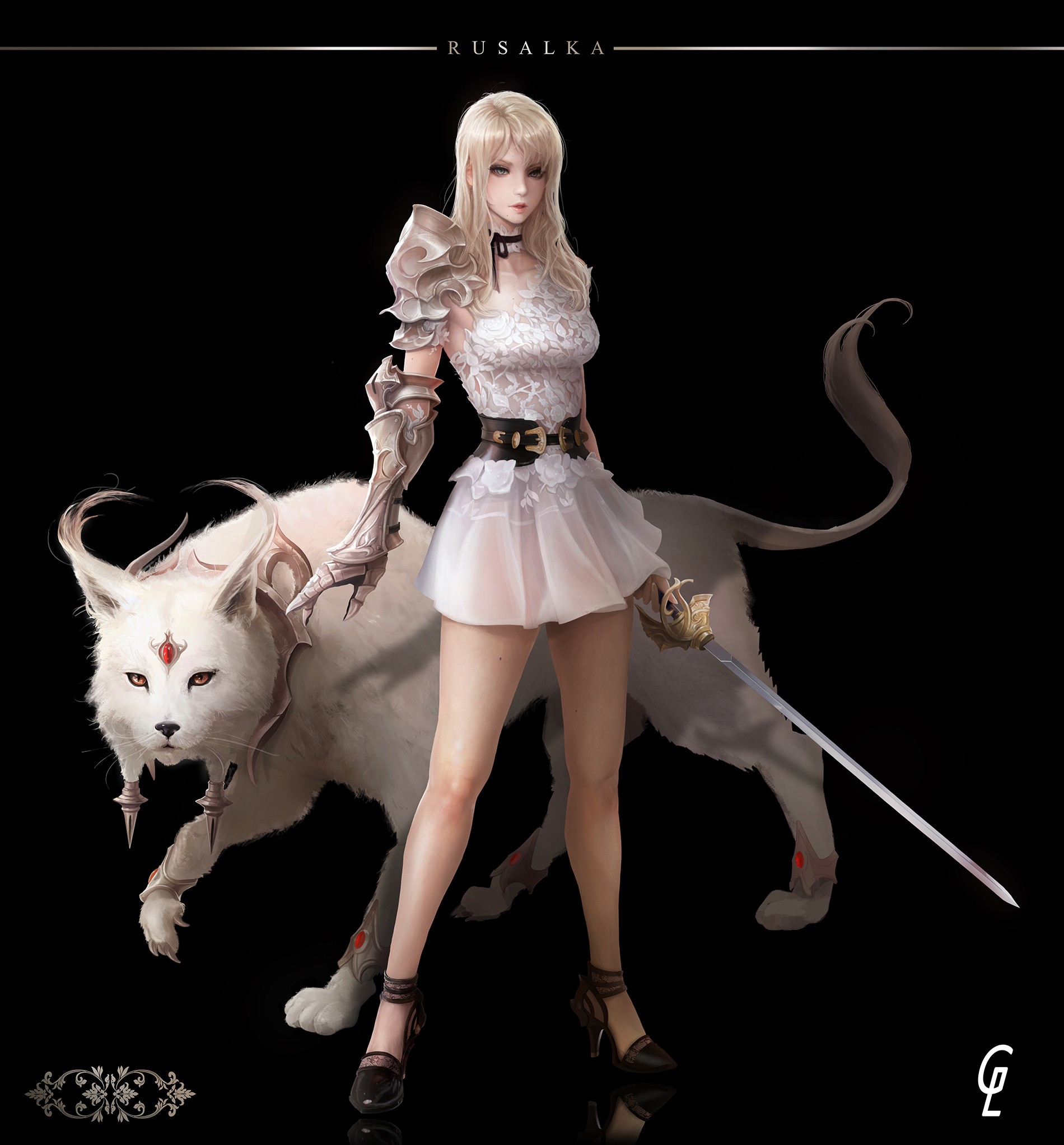 Rusalka with Feline Companion HD Phone Wallpaper