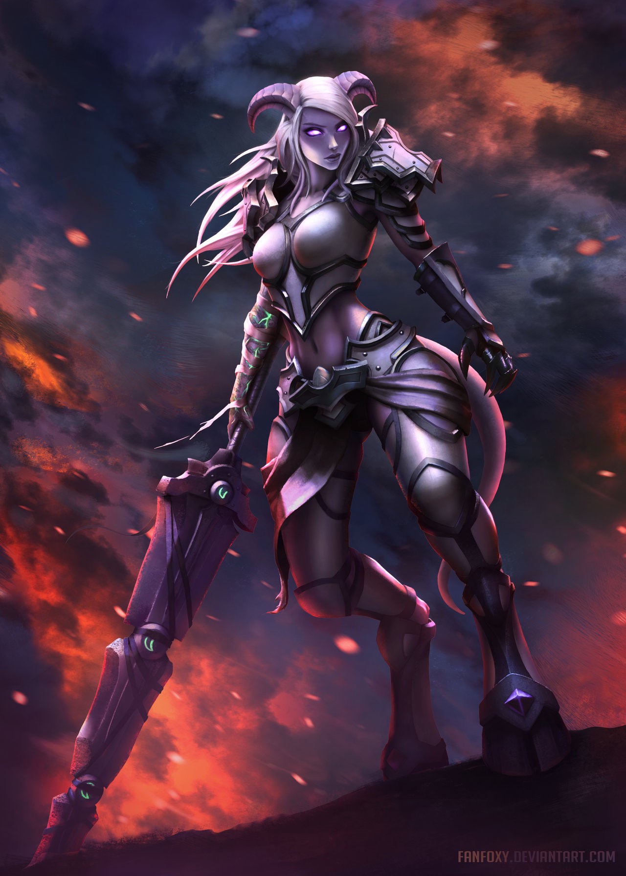 Draenei warrior with horns and sword HD Phone Wallpaper