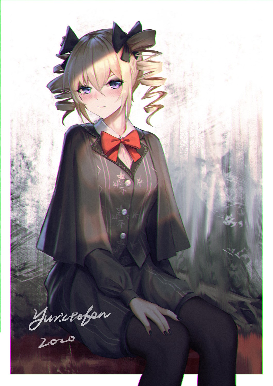 Anime girl with blonde hair and purple eyes HD Phone Wallpaper