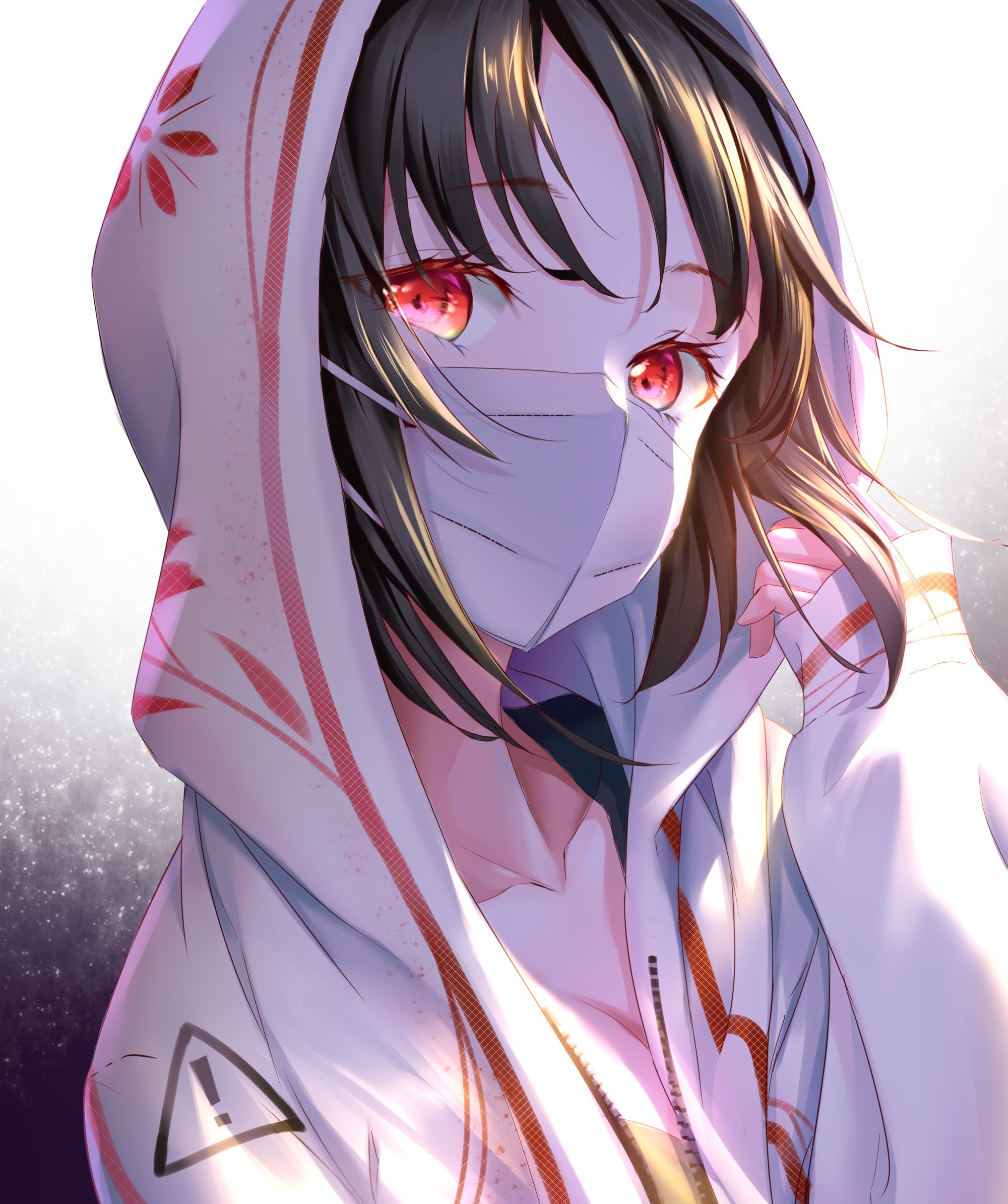 Anime Girl with Red Eyes in Hoodie HD Phone Wallpaper