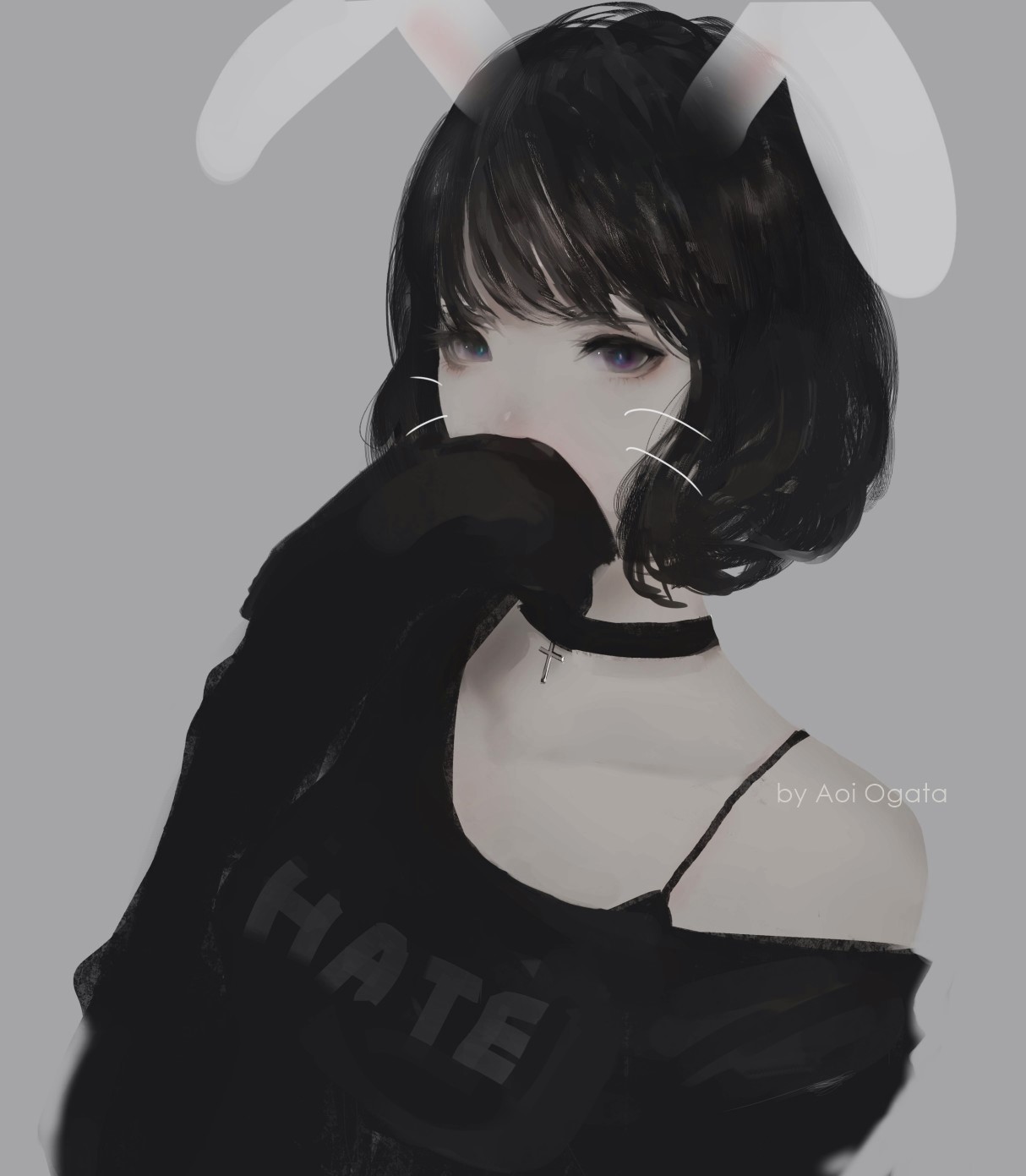 Digital Art of Girl with Bare Shoulders by Aoi Ogata HD Phone Wallpaper