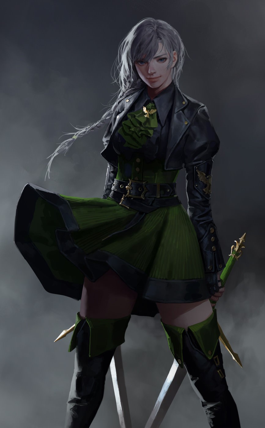 Fantasy art portrait of a woman with swords HD Phone Wallpaper
