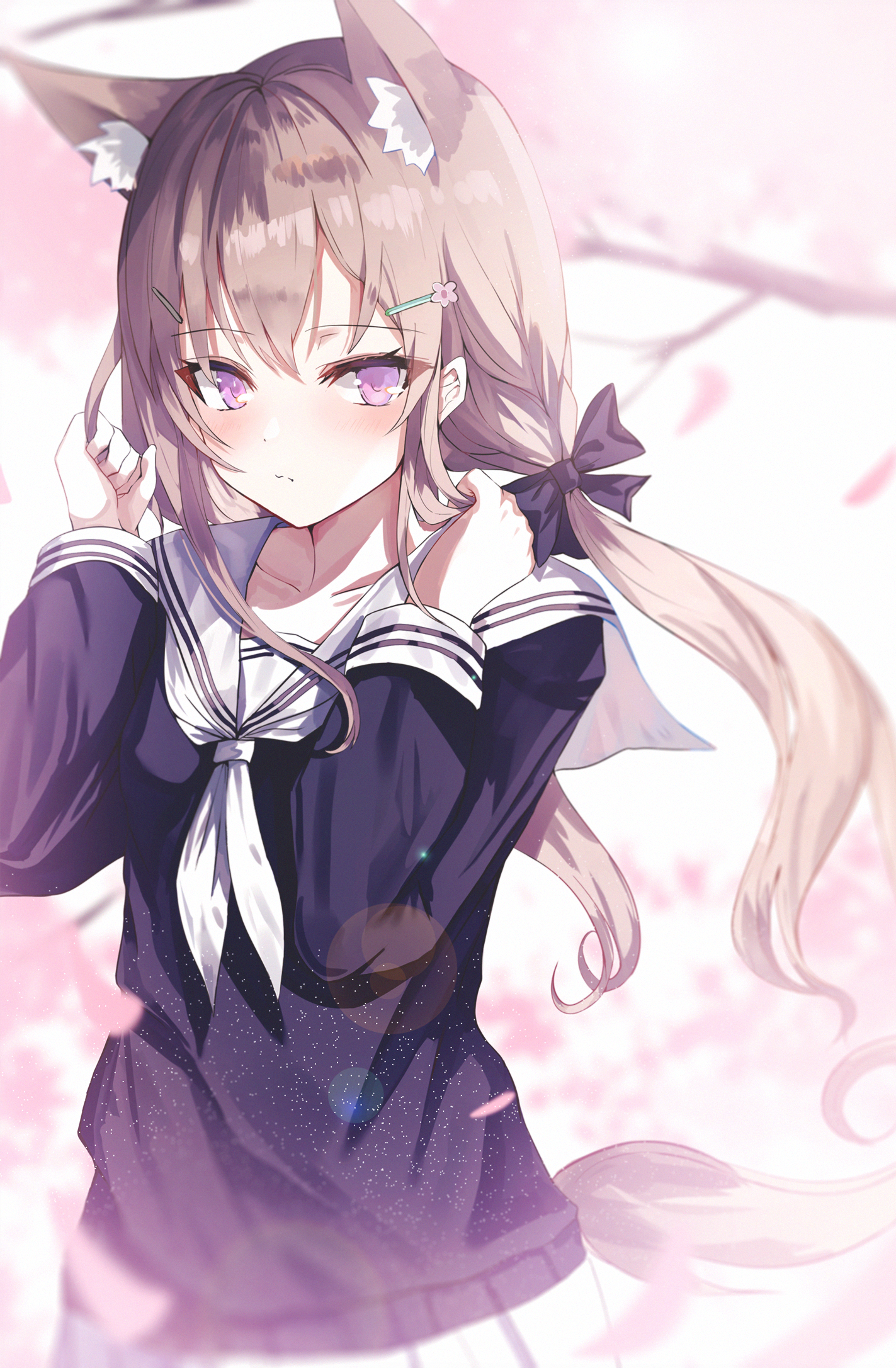 Anime Girl with Animal Ears in School Uniform HD Phone Wallpaper