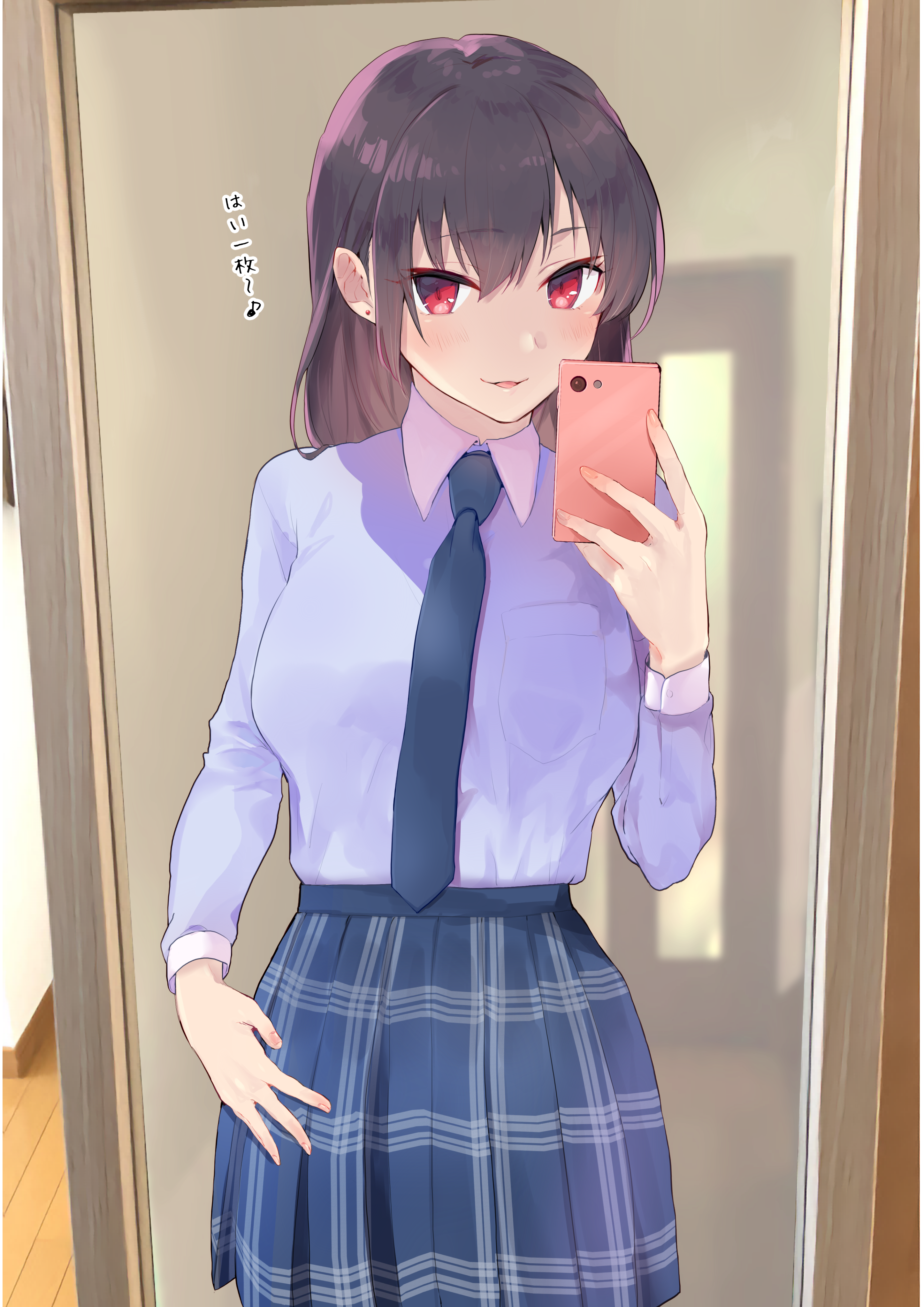 Anime girl in school uniform taking a selfie HD Phone Wallpaper