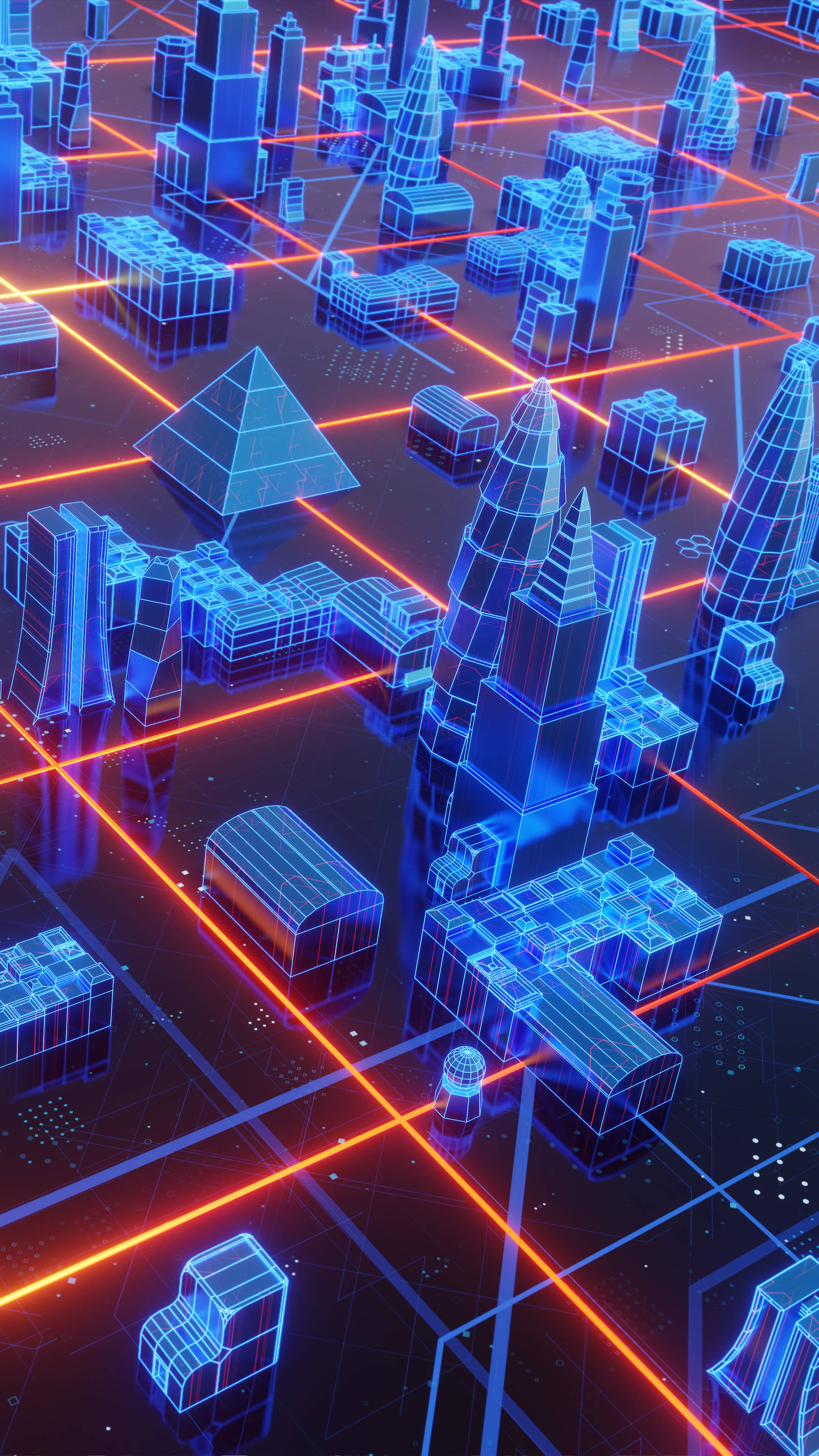 Futuristic neon city wireframe abstract art HD Phone Wallpaper