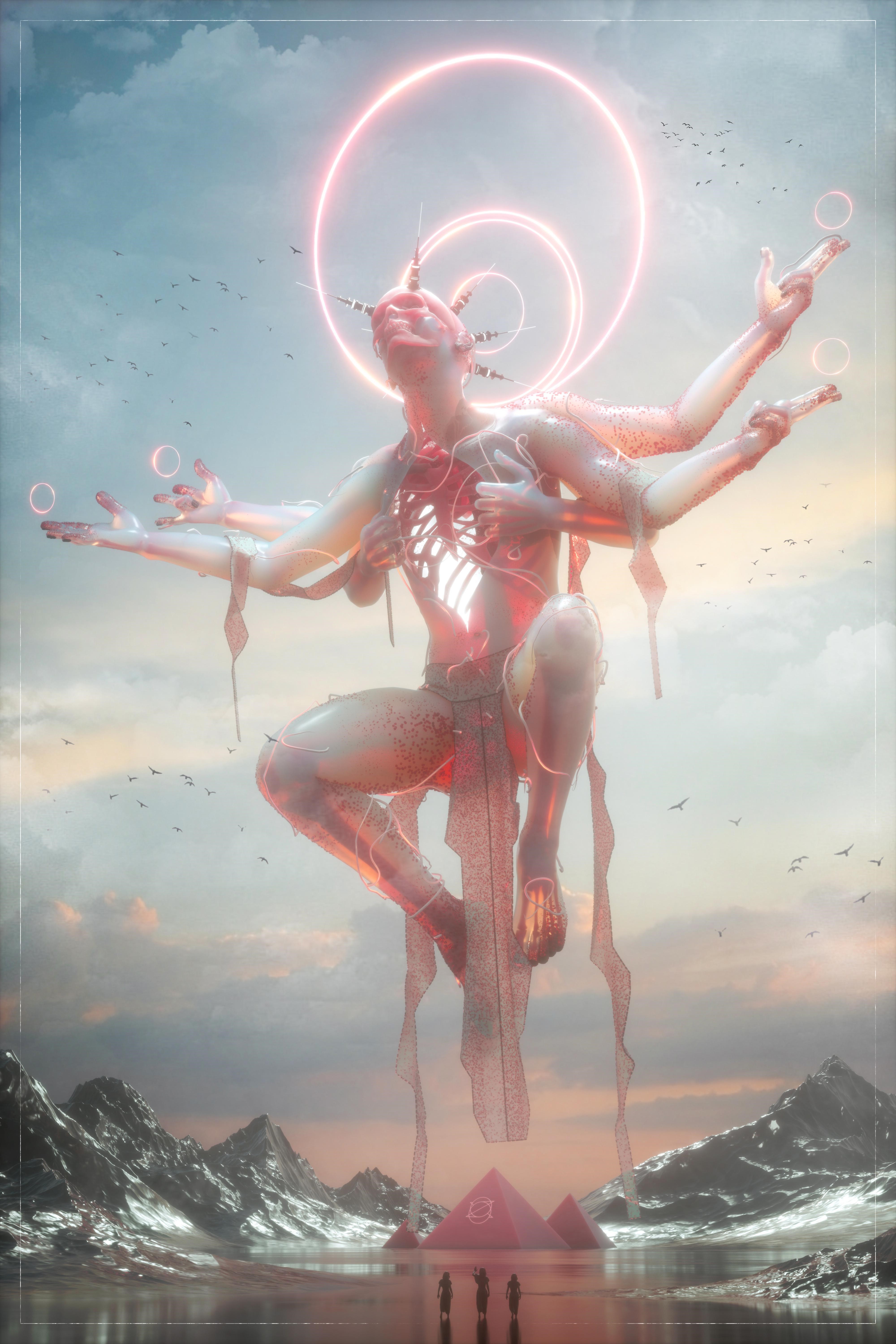 Creature with multiple arms and glowing chest HD Phone Wallpaper