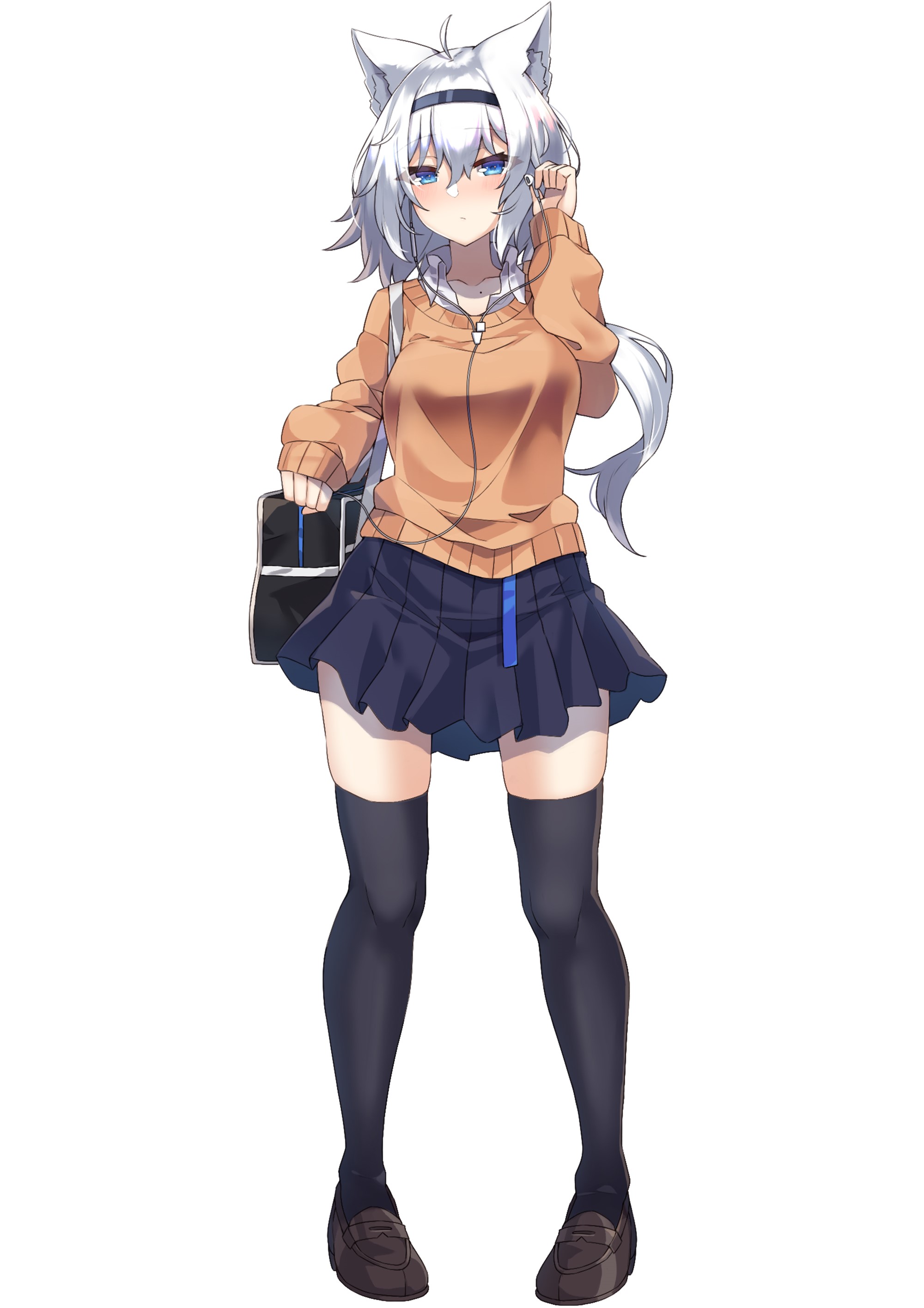 Anime girl with silver hair and animal ears HD Phone Wallpaper