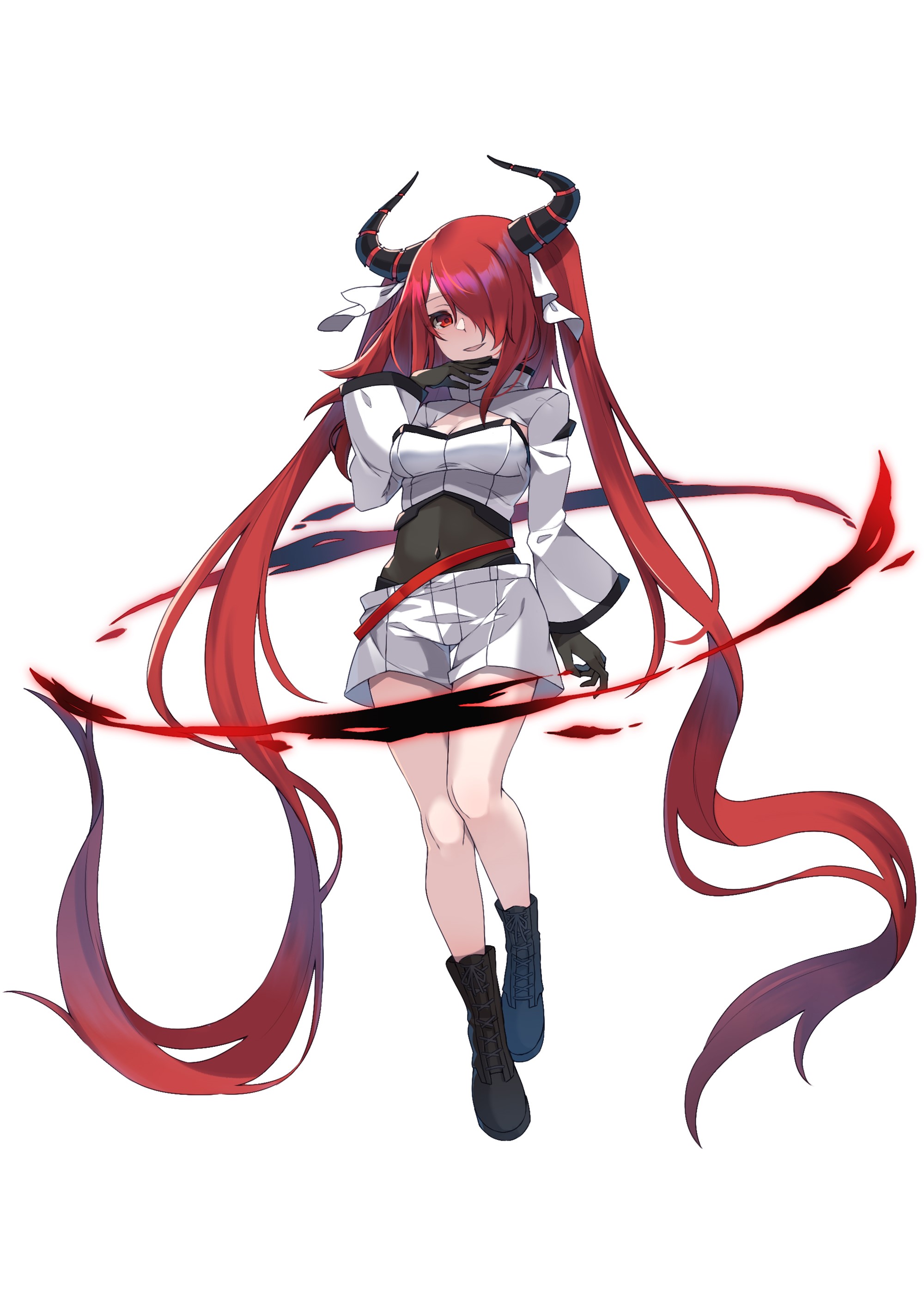 Anime girl with red hair and horns HD Phone Wallpaper