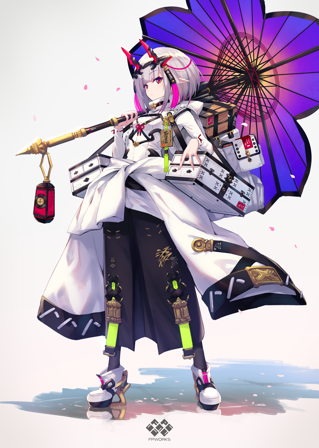 Anime girl with umbrella and horns HD Phone Wallpaper