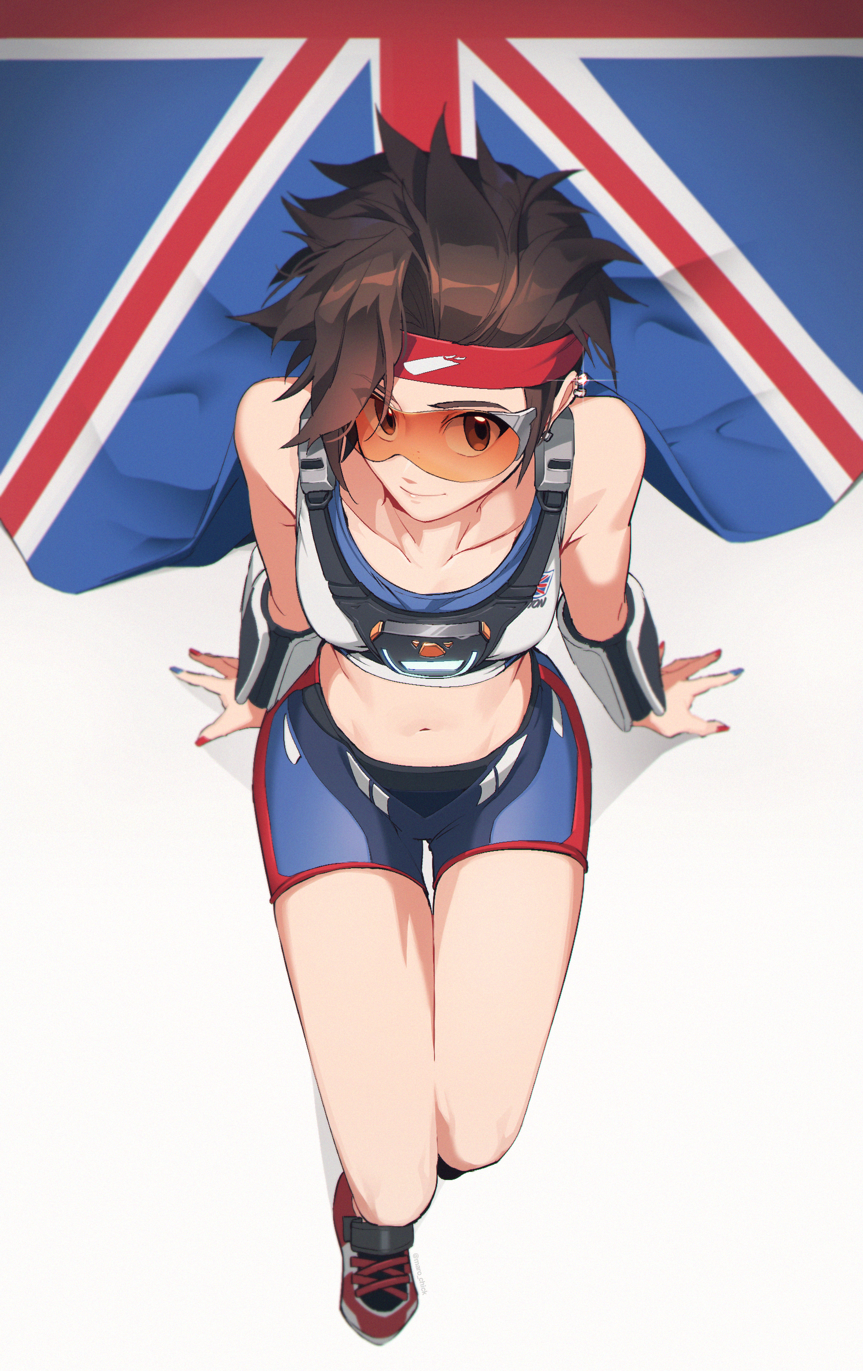 Tracer from Overwatch wearing athletic outfit with British flag HD Phone Wallpaper