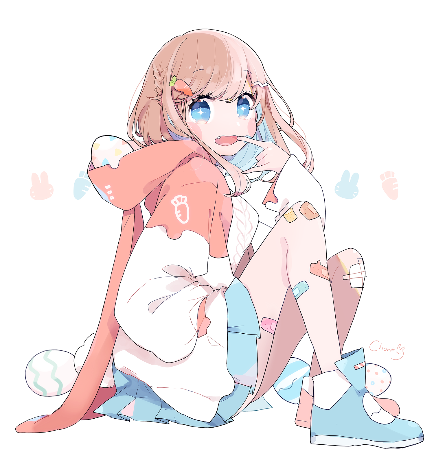 Anime girl with bunny-themed hoodie and accessories HD Phone Wallpaper