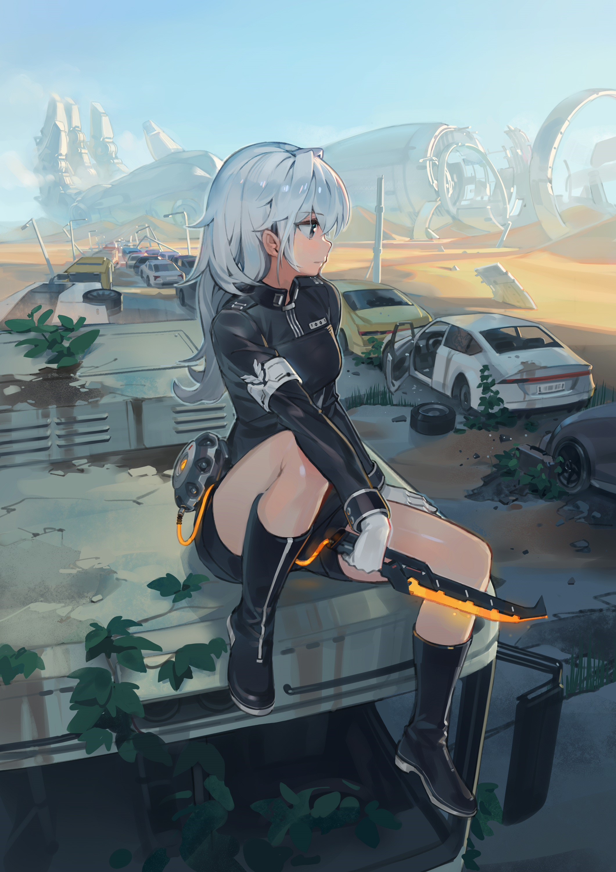 Girl with white hair and knife in uniform HD Phone Wallpaper