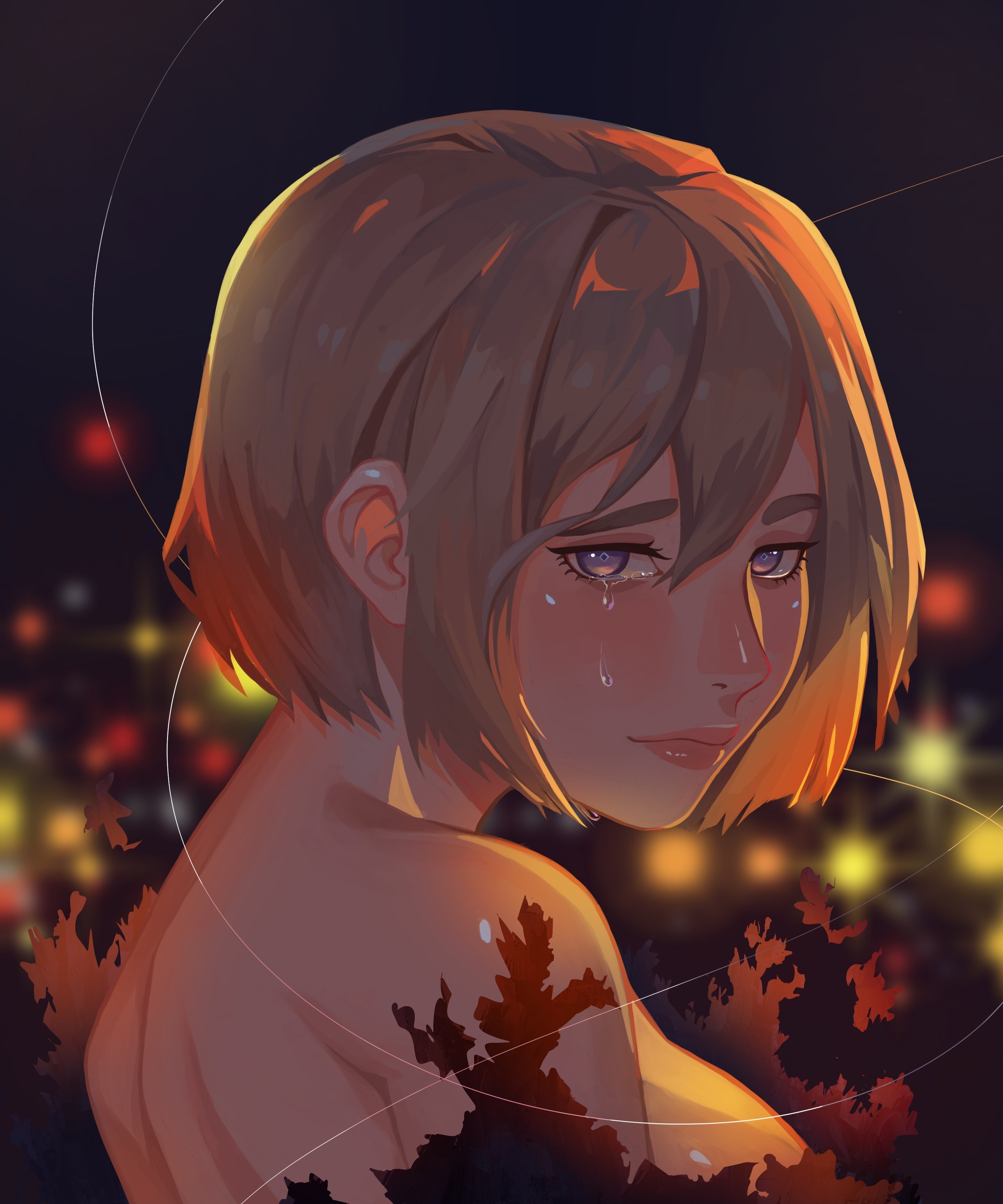 Woman crying with bokeh lights background HD Phone Wallpaper