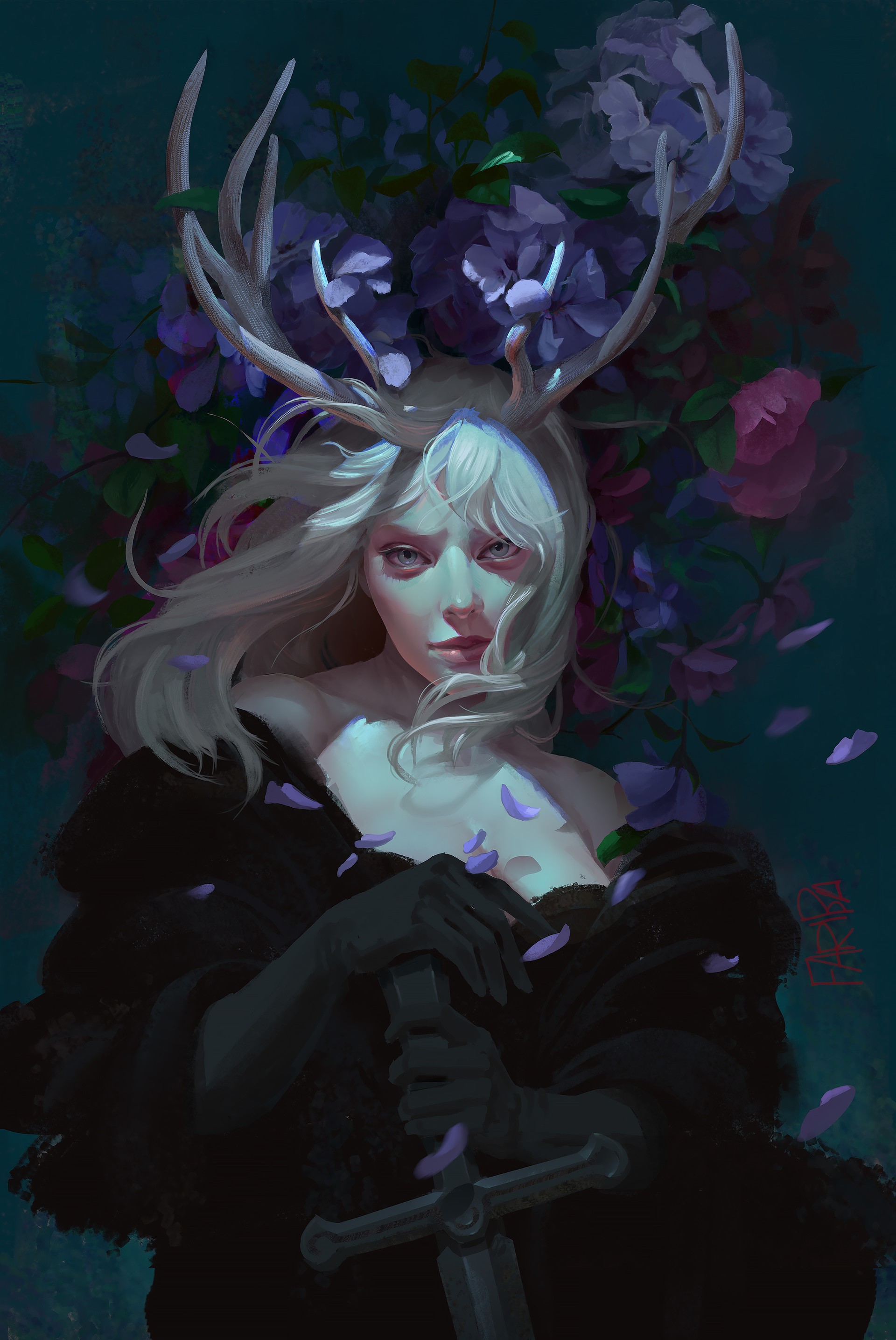 Woman with Antlers and Sword HD Phone Wallpaper